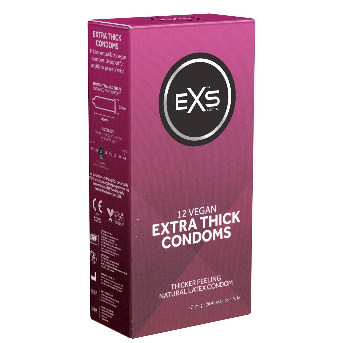 EXS Kondome Extra Thick (Extra Safe) - starke Kondome Packung mit, 12 St., extra sichere Kondome für Analverkehr, Kondome mit dicker Wandstärke, strapazierfähig und reißfest