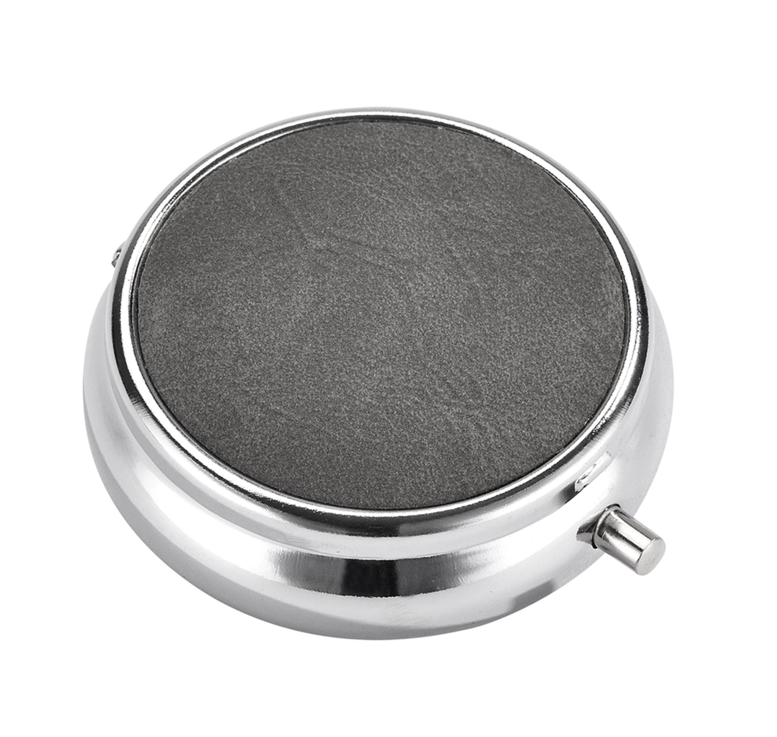 CHAMP Aschenbecher Taschen ASCHENBECHER "Leder" Ø5cm mit Deckel aus Metall 72 (Grau), mit Ablagefläche rund mini Taschenaschenbecher Reise Reiseaschenbecher
