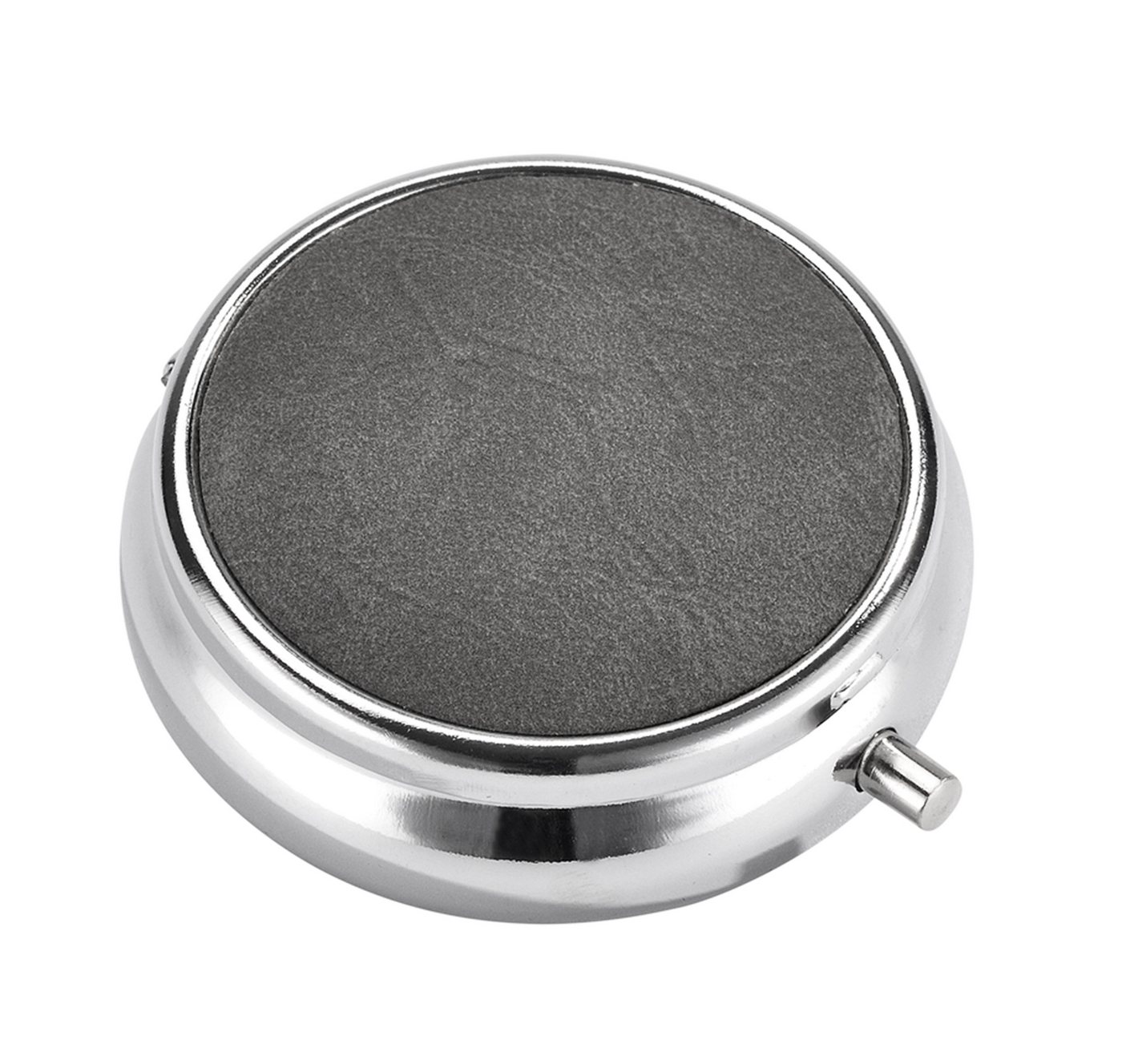 CHAMP Aschenbecher Taschen ASCHENBECHER "Leder" Ø5cm mit Deckel aus Metall 72 (Grau), mit Ablagefläche rund mini Taschenaschenbecher Reise Reiseaschenbecher