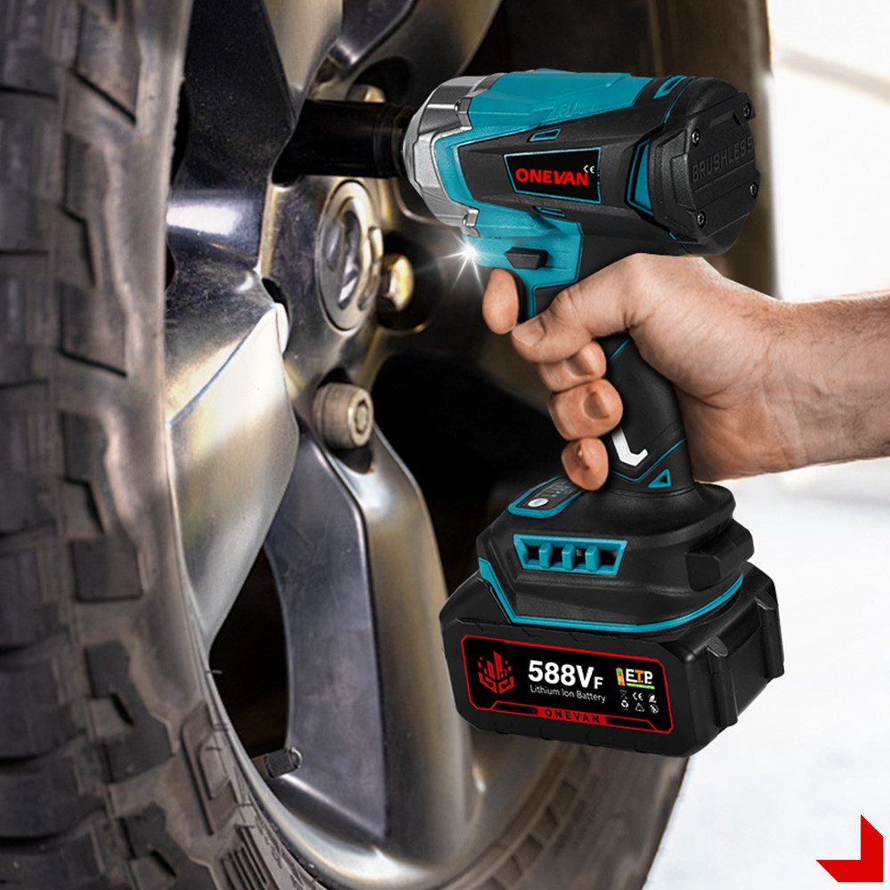 ONEVAN Akku-Schlagschrauber 1/2 Zoll Bürstenloser Motor, 1200Nm Drehschlagschrauber, mit einstellbarem Drehmoment und 2xLithium Batterien