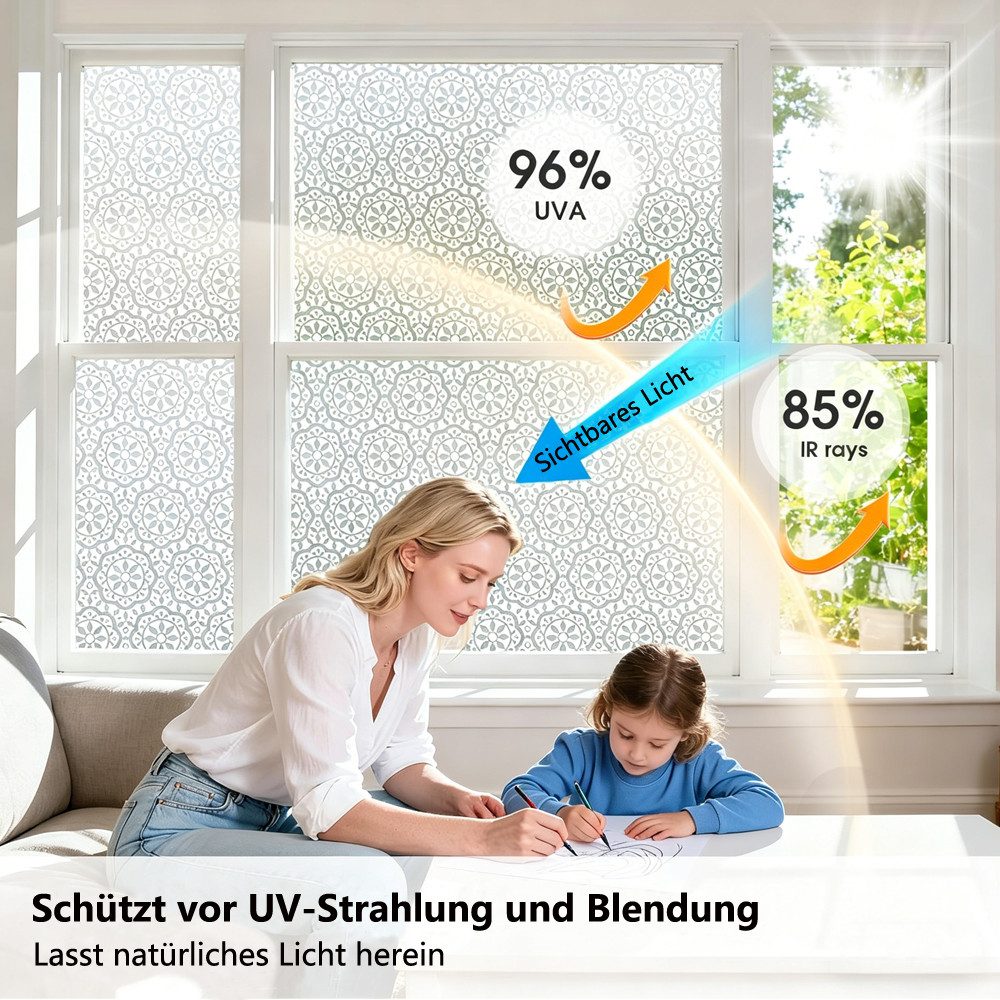 Diwzbyn Fensterfolie Blickdicht Selbsthaftende Sichtschutzfolie Fenster Dekofolie, Privatsphäre Statisch haftenden Glasaufkleber Ohne Klebstoff – Bild 3 von 5