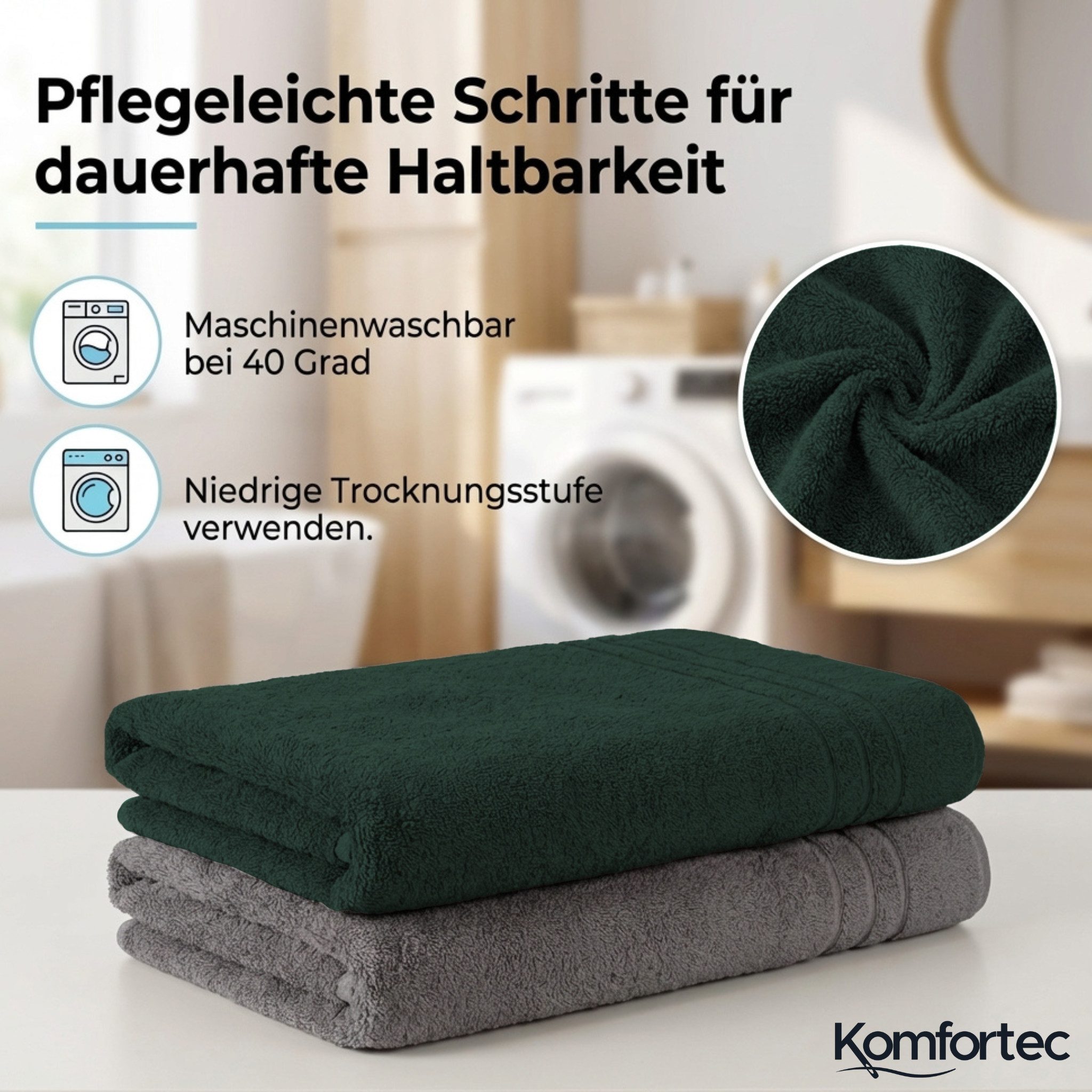 Komfortec Saunatuch Frotte aus 100% Baumwolle, Frottee (Packung, 2-St), 80x200 Saunatücher set XXL, Weich, Schnelltrocknend – Bild 3 von 5