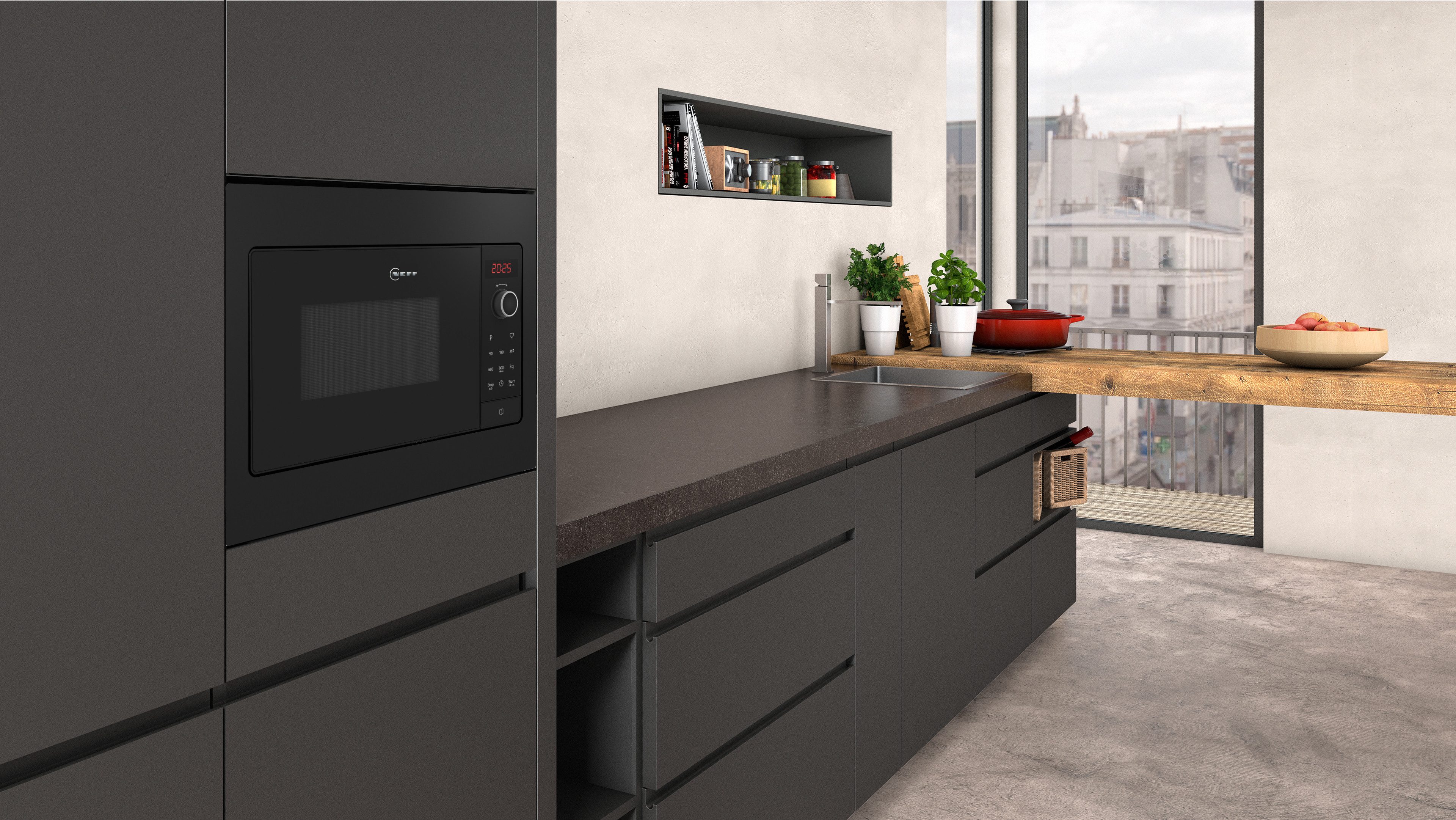 NEFF Einbau-Mikrowelle HLAWG25S3, Mikrowelle, 20 l, 38 cm hohe, 50 cm breite Einbau-Mikrowelle mit LED-Display