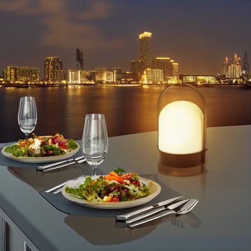 Spetebo LED Außen-Tischleuchte LED Garten Tischleuchte warm weiß - 21 x 13 cm, AN / AUS, LED fest integriert, warmweiß, Tischlampe mit Henkel Batterie betrieben