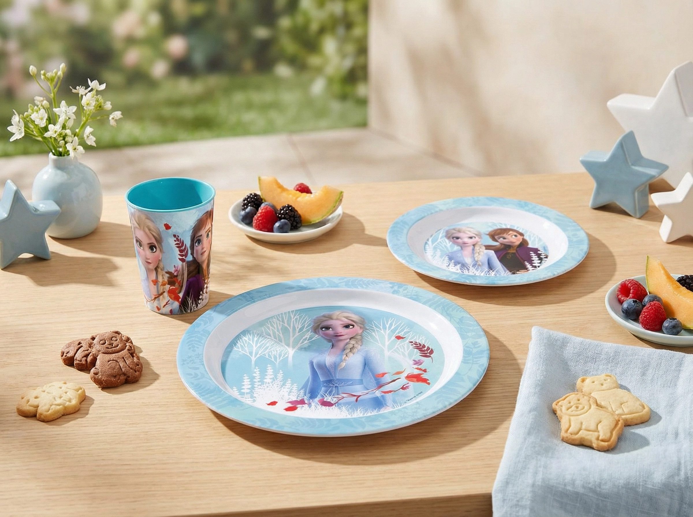 Disney Kindergeschirr-Set Disney Die Eiskönigin Elsa Kinder Geschirr-Set 3 teilig (3-tlg), 1 Personen, BPA-Frei, Becher Teller Schüssel