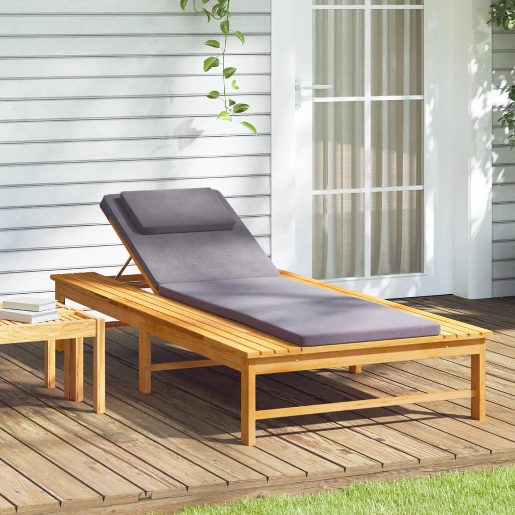vidaXL Gartenliege Sonnenliege mit Dunkelgrauem Kissen & Auflage Massivholz, 1 St.