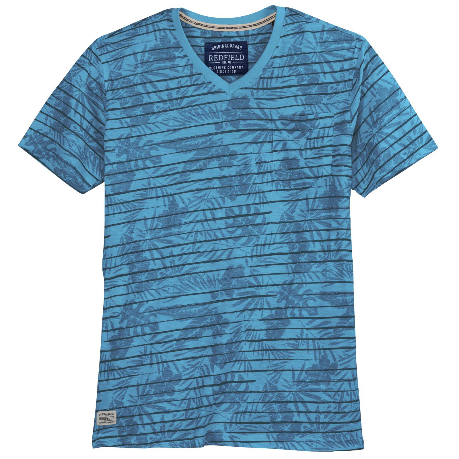 Redfield redfield Größen floral Herren Große azurblau T-Shirt modisches V-Shirt