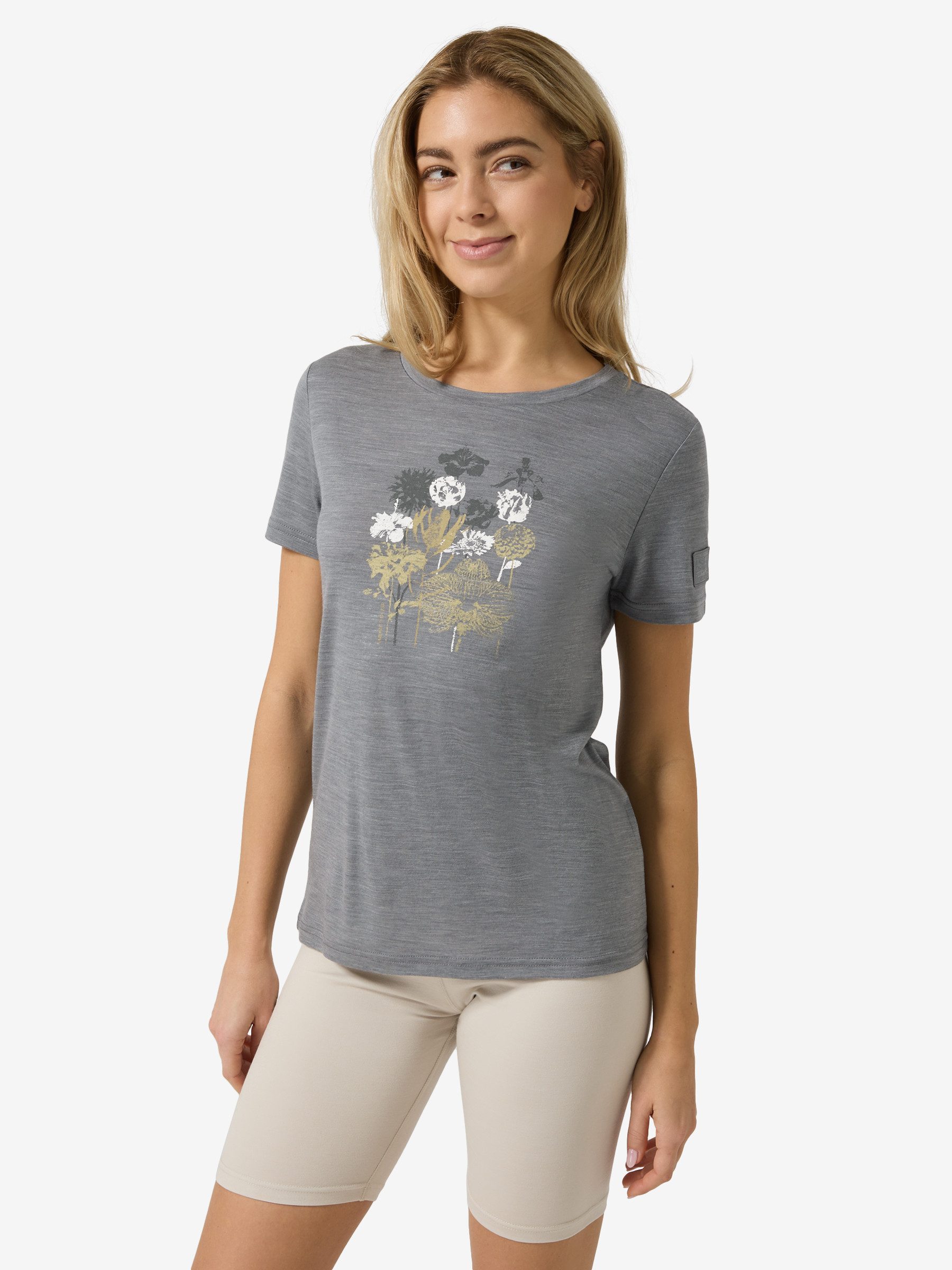 SUPER.NATURAL T-Shirt für Damen, nachhaltig, Merino W ORCHID BIO J TEE mit Blumen-Motiv, atmungsaktiv