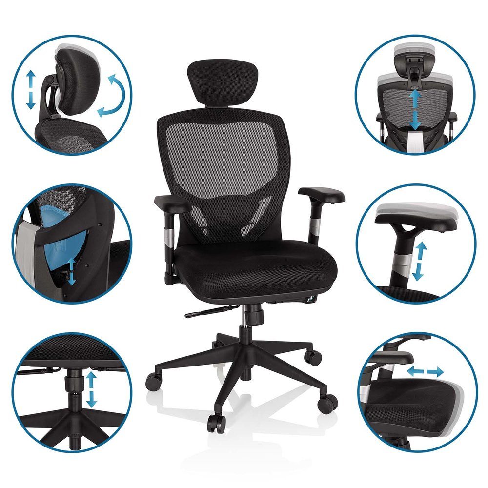 Bürostuhl hjh VENUS OFFICE BASE (1 mit Stoff High Schwarz Schreibtischstuhl End Drehstuhl ergonomisch Armlehnen St),