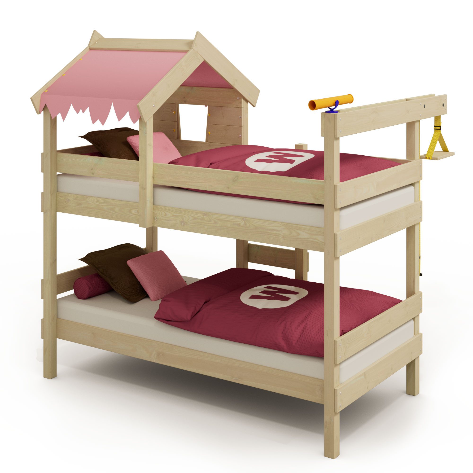 Wickey Kinderbett CrAzY Huggy 90x200 cm – Hochbett mit Rutsche aus Holz – Abenteuerbett (Etagenbett mit Kletterleiter für Kinder), Massivholz