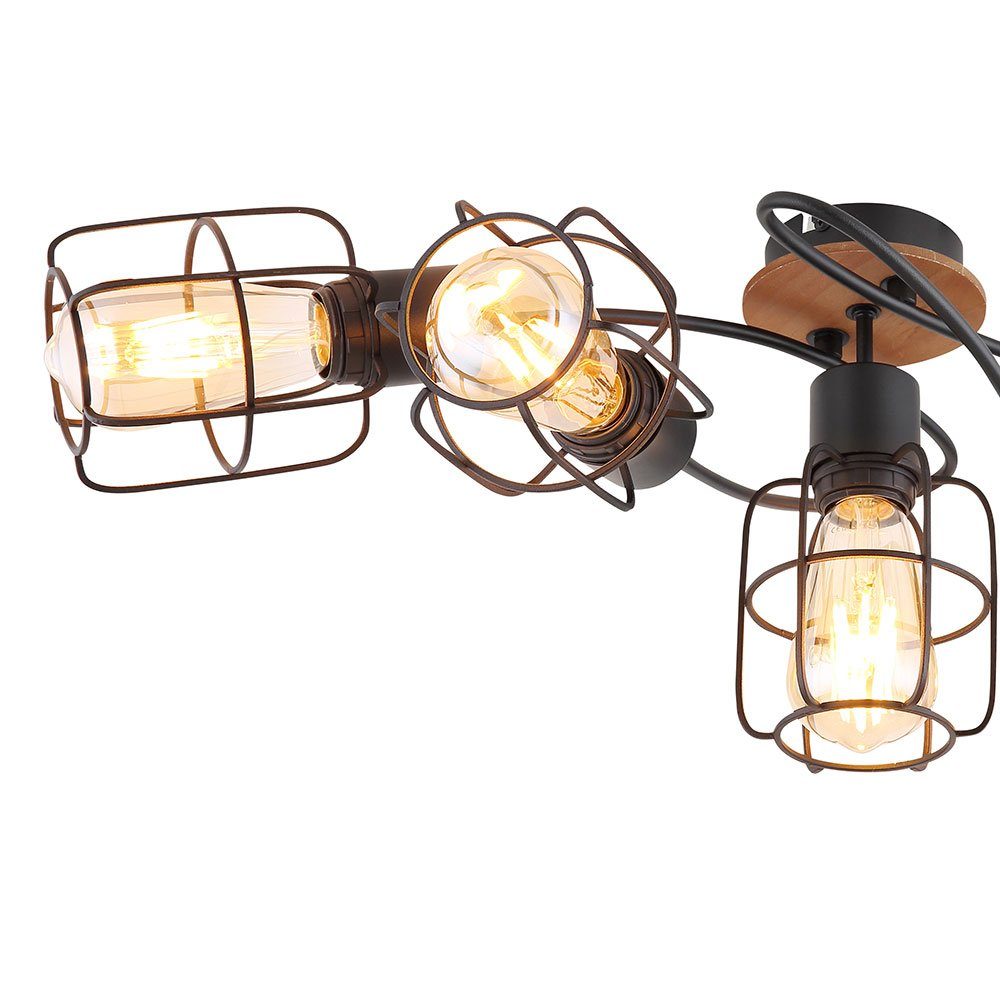 etc-shop LED Deckenspot, Leuchtmittel nicht Metall cm 68 Wohnzimmerlampe inklusive, Deckenleuchte Gitter 5 Holz L Flammig