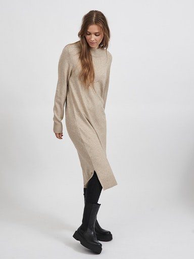 NECK L/S Natural DRESS NOOS - CREW VIRIL Melange Vila MIDI Strickkleid