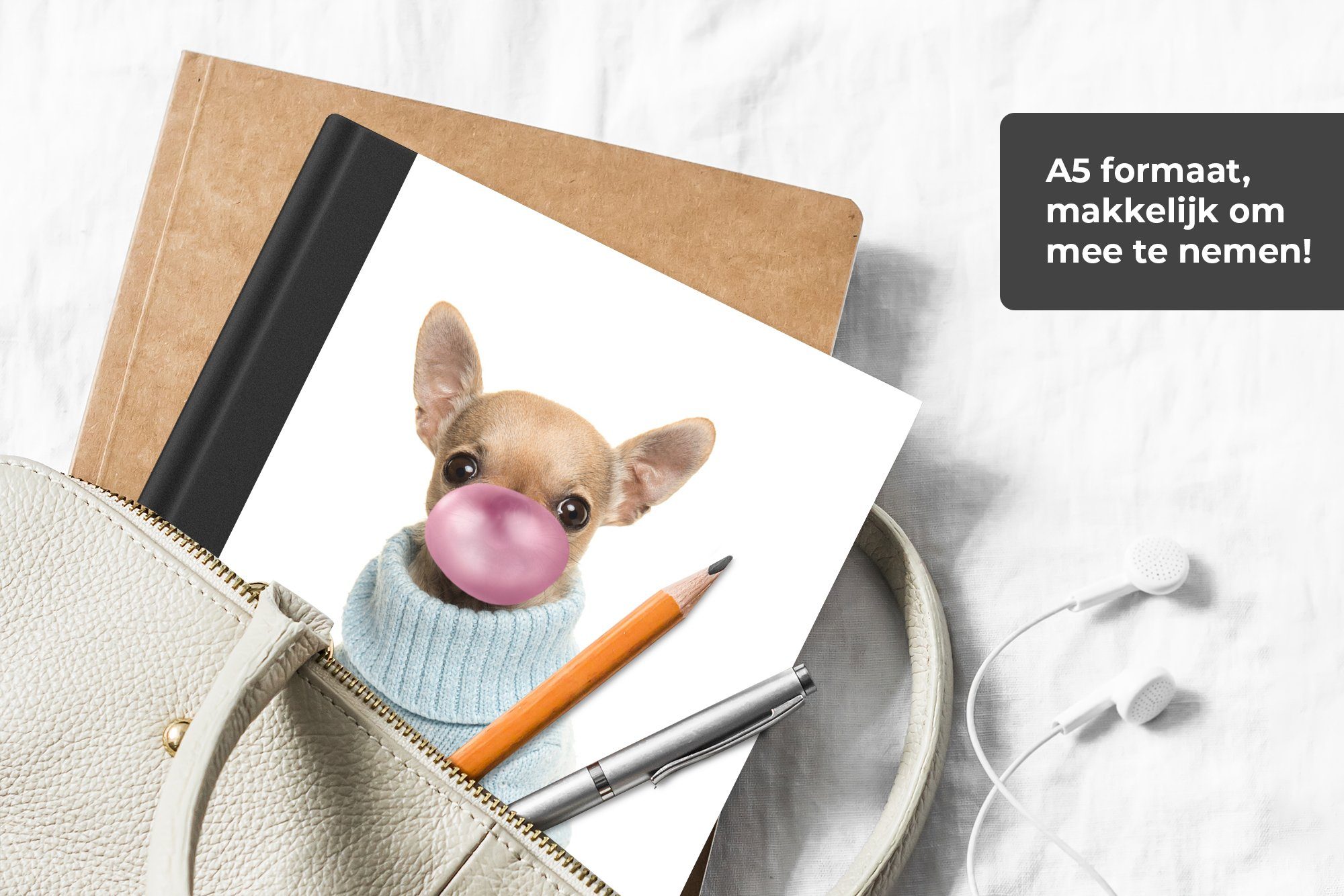 MuchoWow Notizbuch Hund - Kaugummi Merkzettel, Spaß Notizheft, Tagebuch, Seiten, - - Chihuahua Journal, Haushaltsbuch für Mädchen - A5, 98 Kinder pusten 