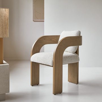 Tikamoon Esszimmerstuhl Boti Stuhl aus massivem Mindiholz und ecrufarbenem Stoff