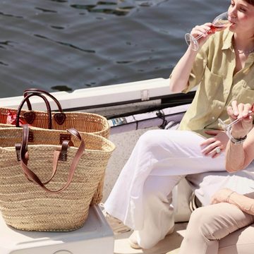 NATUREHOME Korbtasche Shopper Strandtasche mit Henkel und/oder Umhängeriemen, Handarbeit, Geflochten, Palmblätter