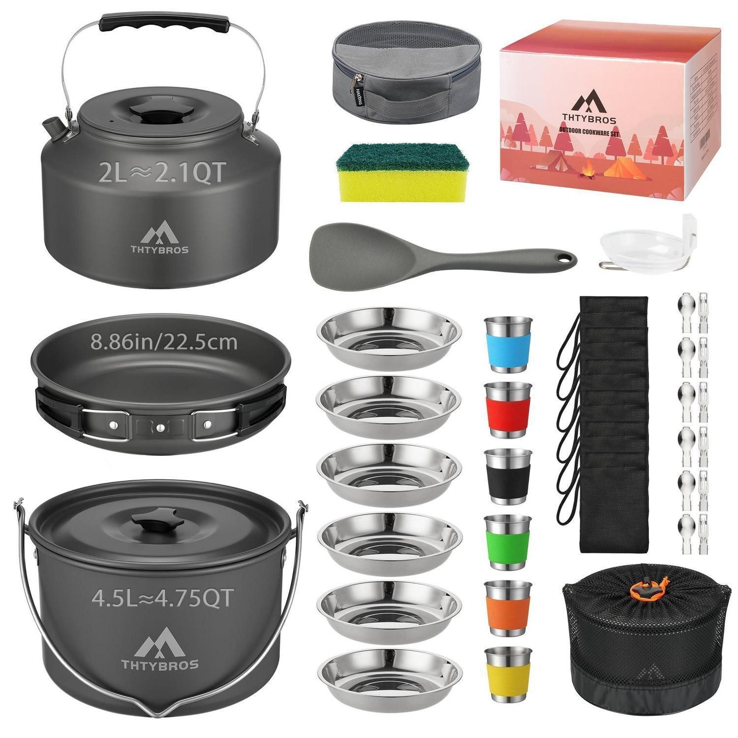 LuxusKollektion Geschirr-Set Camping Kochgeschirr Set 6 Personen Aluminium, Metall