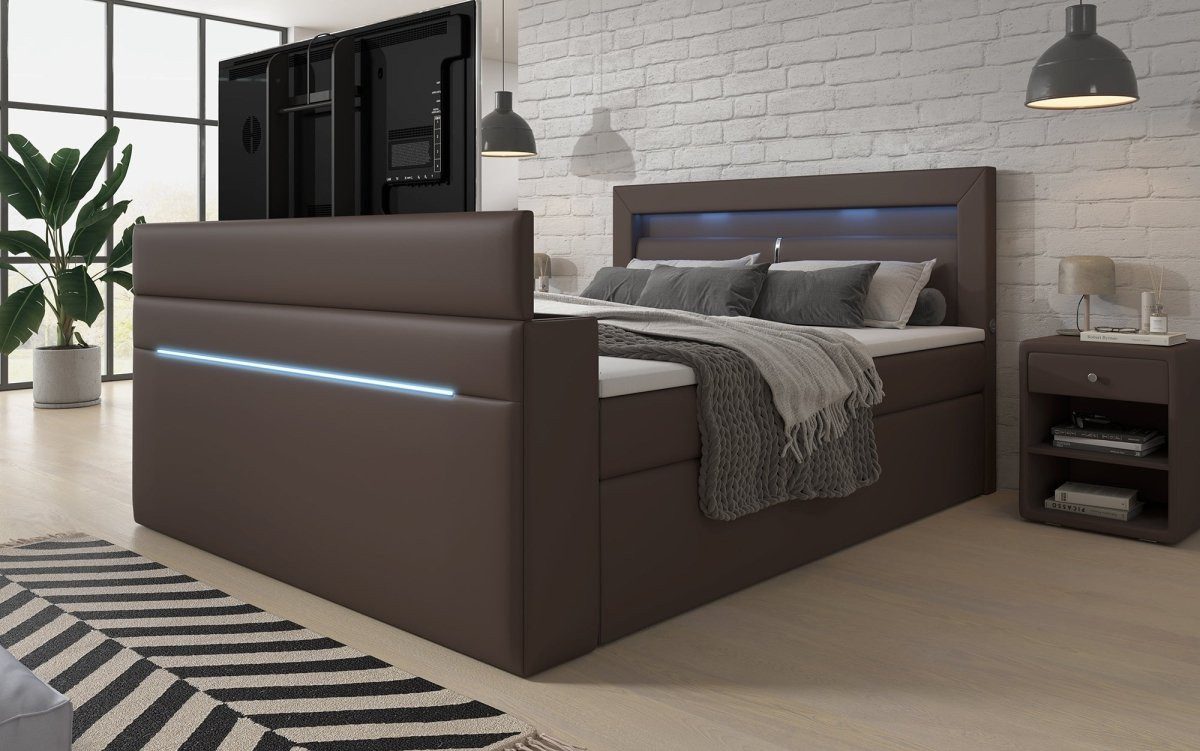 Luxusbetten24 Boxspringbett Repos, mit TV Lift, USB und LED