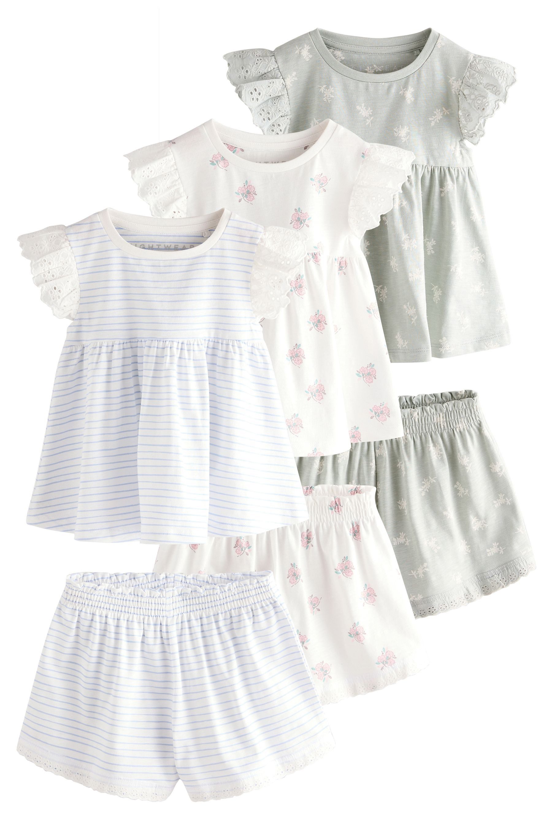 Pyjama Geblümte Schlafanzüge aus Baumwolle, 3er-Pack