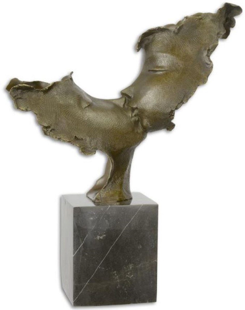 Casa Padrino Dekofigur Luxus Bronze Skulptur küssende Gesichter Bronze / Schwarz 37,8 x 12,8 x H. 45,9 cm - Bronzefigur mit Marmorsockel - Deko Accessoires