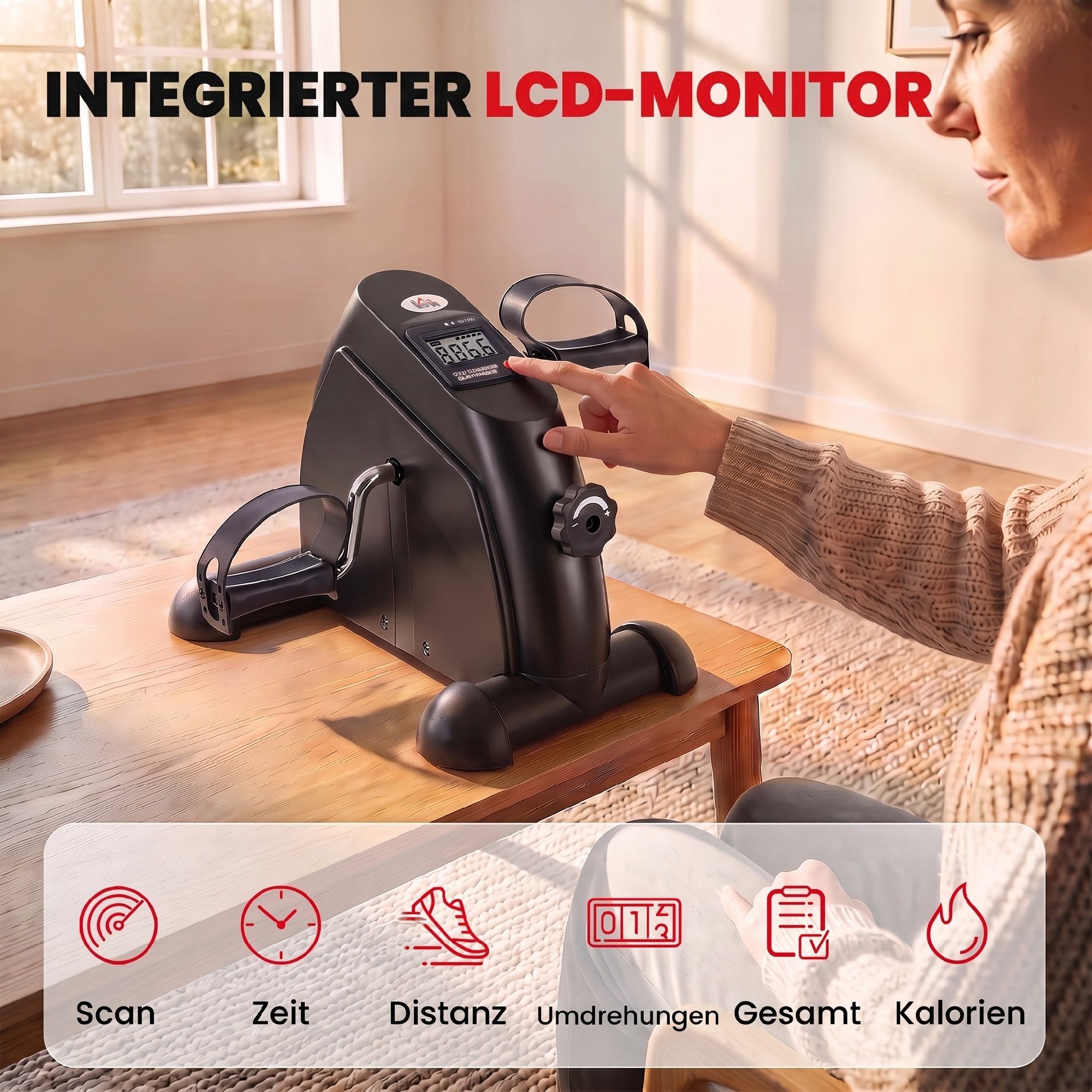 HOMCOM Heimtrainer Mini Bike mit LCD-Display (Trainingsrad, 1-tlg., Pedaltrainer), Schwarz 35 x 40 x 31 cm – Bild 5 von 5