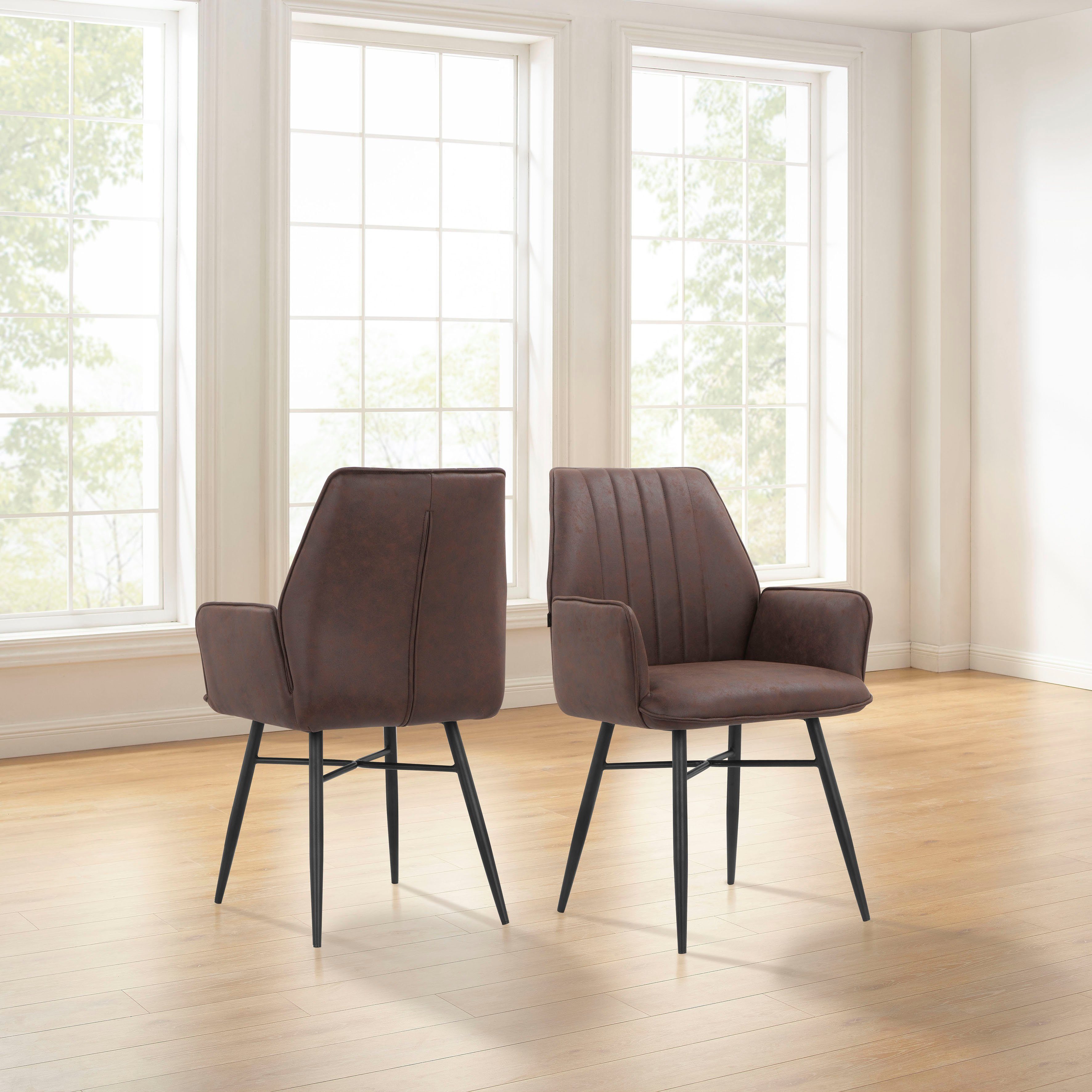 Leonique Esszimmerstuhl Hrodwyn (2 St), Sitz gepolstert, mit horizontale Nähten am Rücken, Sitzhöhe 52 cm