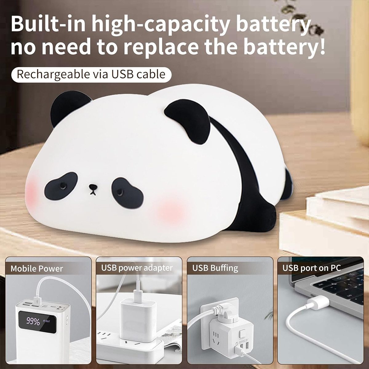 autolock LED Nachtlicht Nachtlicht Kinder Panda Nachtlampe Dimmbar Timer, Silikon Nachtlicht Baby USB-Aufladbar Niedliche Panda Lampe