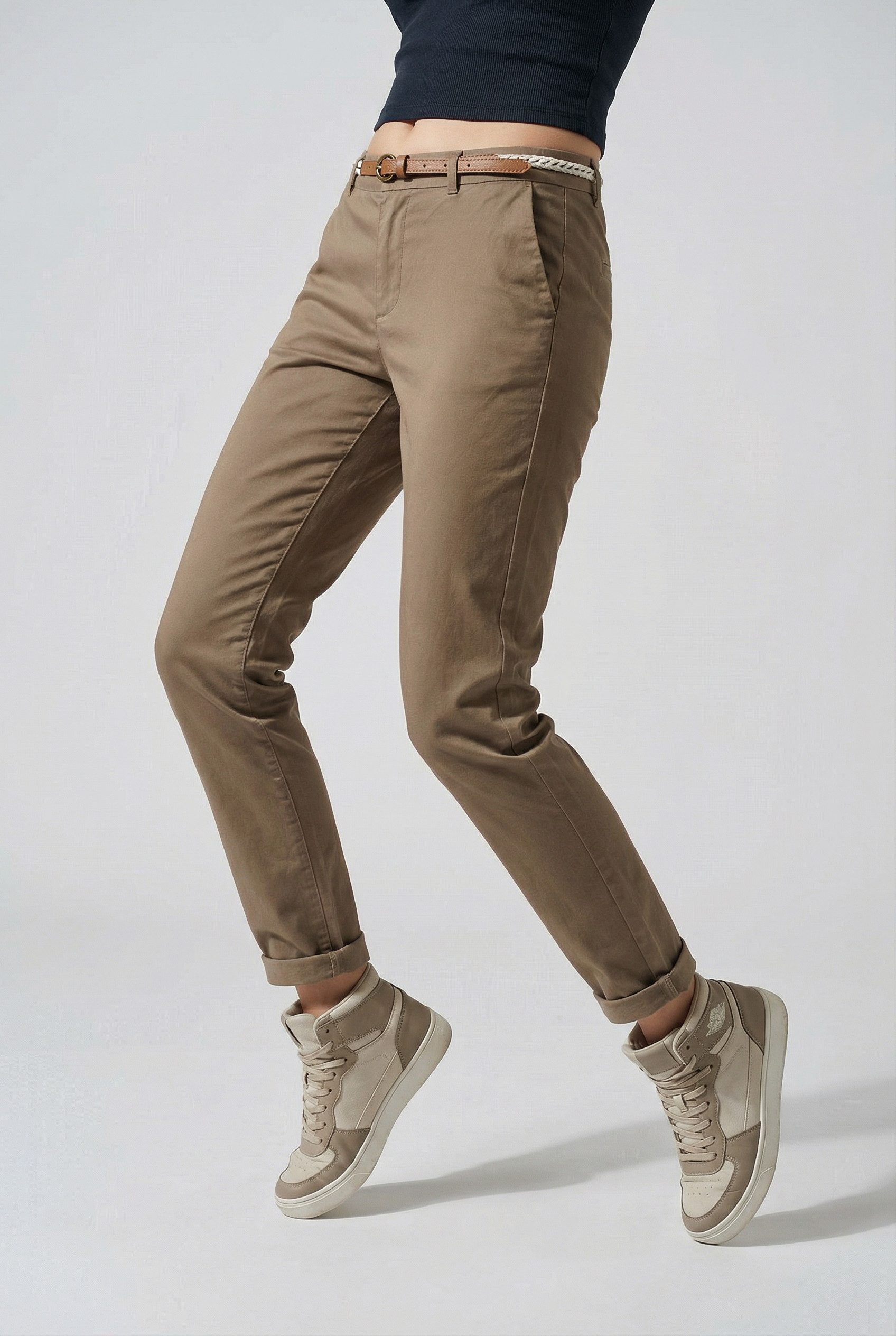 ONLY Chinohose ONLBIANA – Chinohose mit Gürtel und Umschlagsaum slim fit, modisch, Web, Baumwollmischung