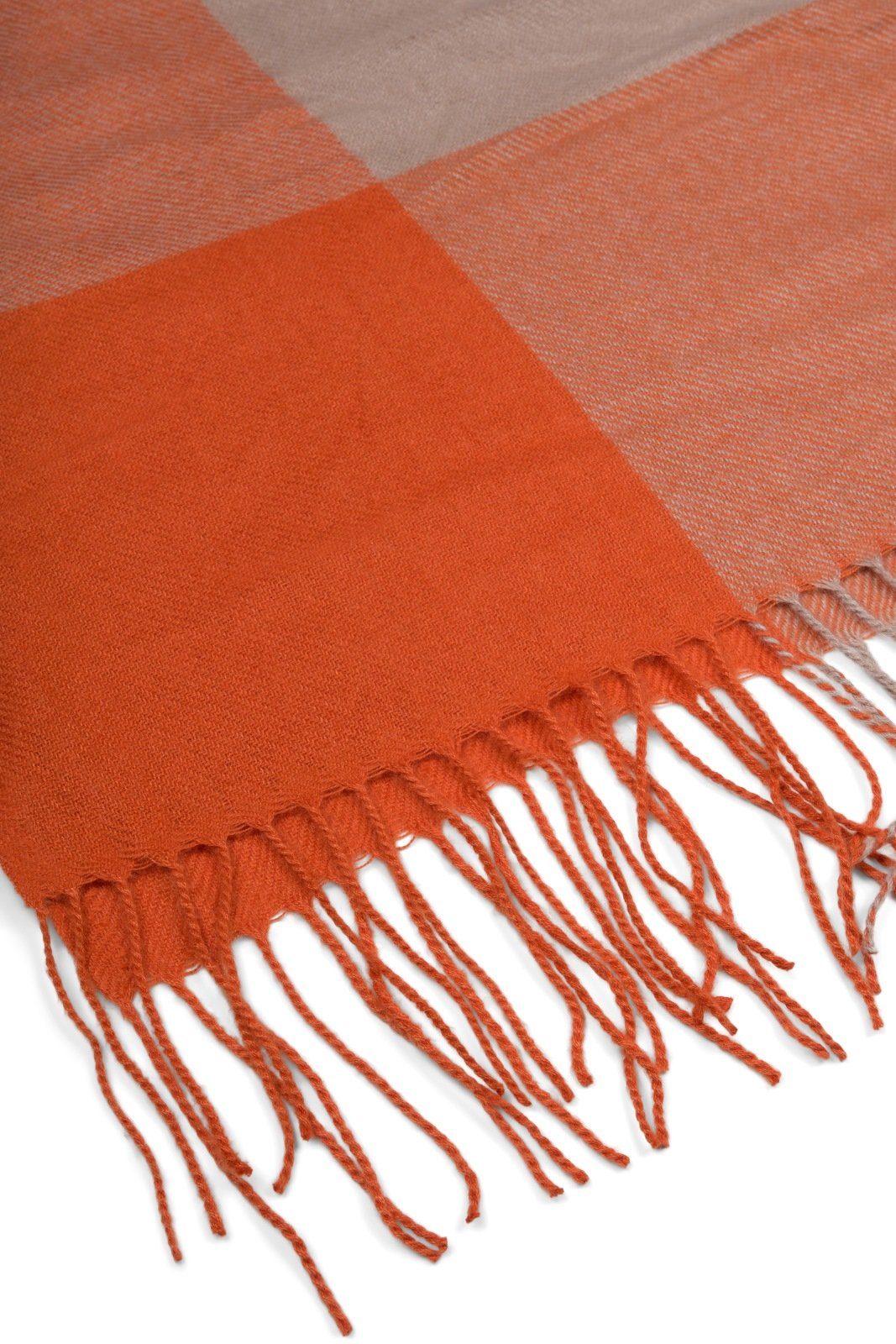 styleBREAKER Deckenschal XXL-Schal, mit und Fransen Muster Orange-Grau-Beige (1-St), Karo XXL