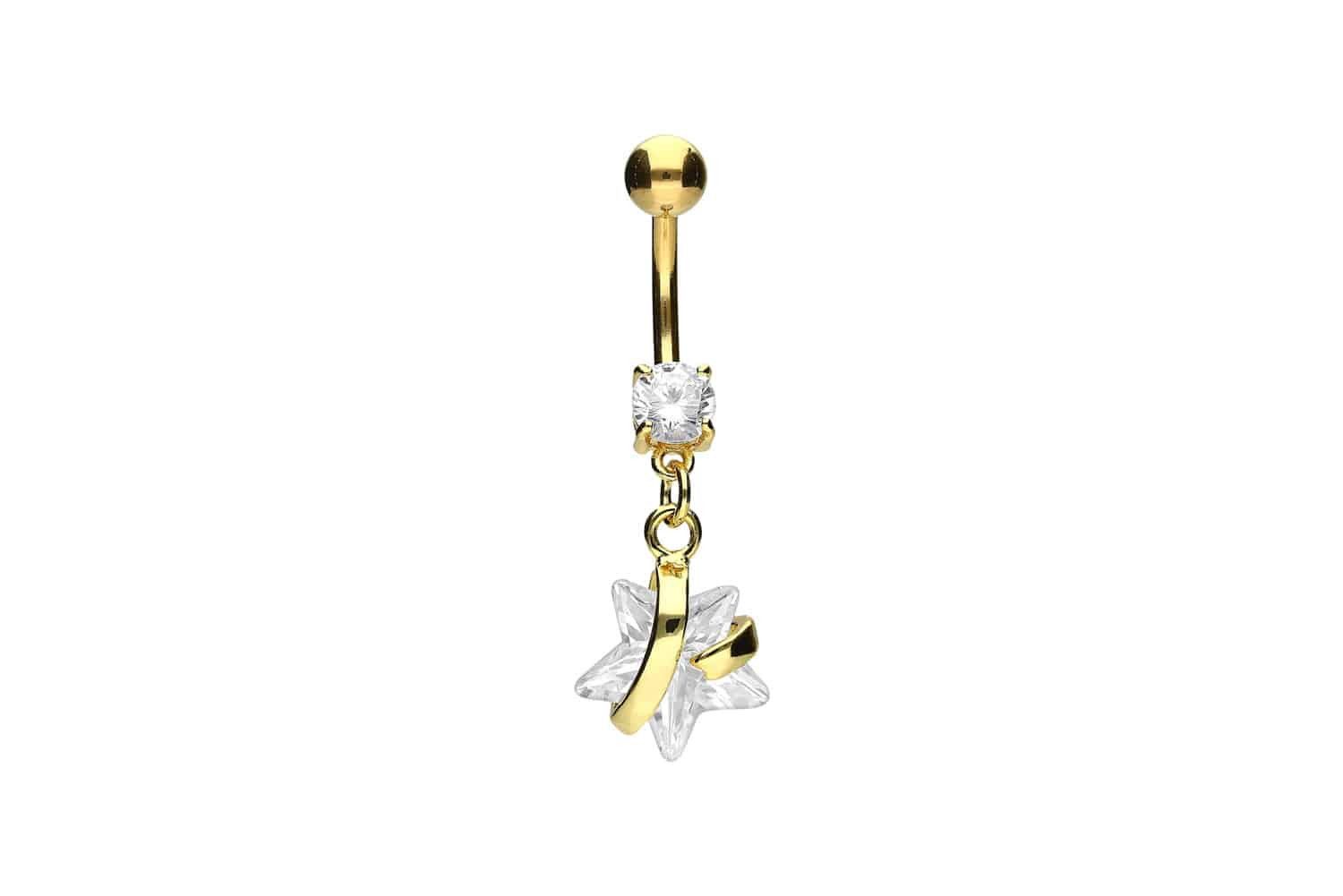 Bauchnabelpiercing Chirurgenstahl Bananabell mit Brass-Design KRISTALLSTERN