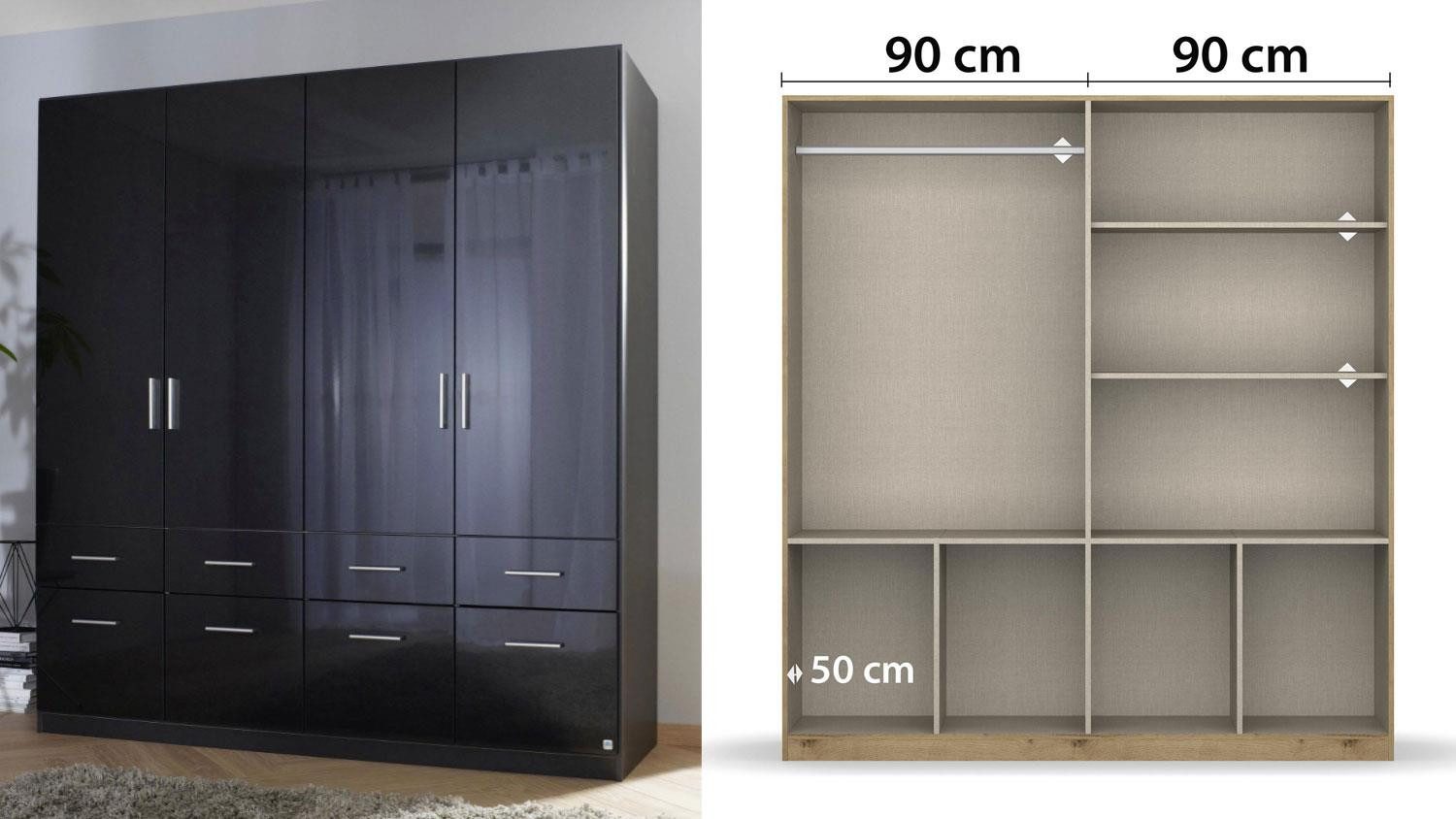 rauch BLUE Eckkleiderschrank Eck-Kleiderschrank Celle ca. 298x253 cm 14 Schubladen grau hochglanz