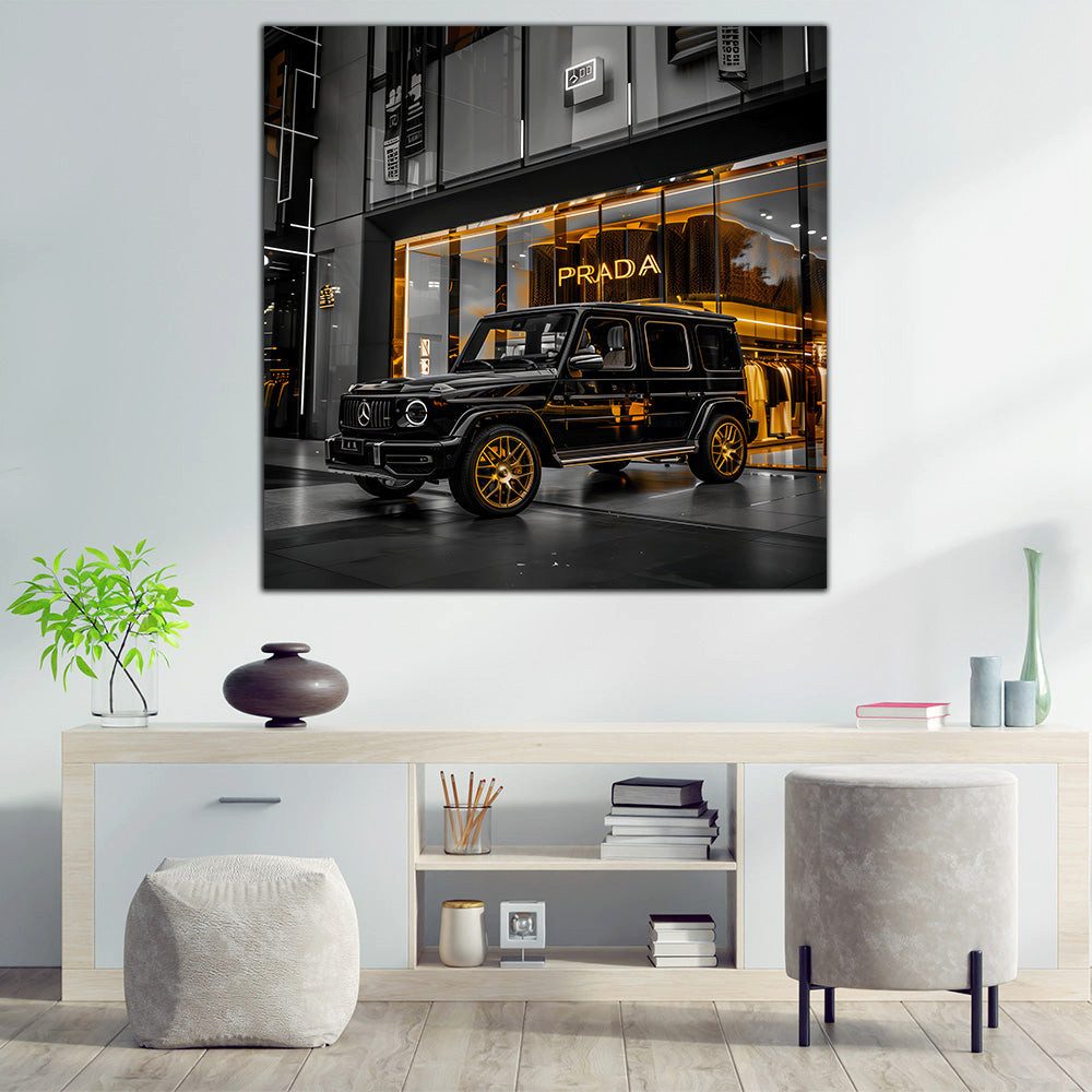 Artedinoi Leinwandbild Luxusauto Mercedes G-Klasse Mode Boutique Leinwandbild Wandbild Kunstd, Luxus-Geländewagen vor Boutique