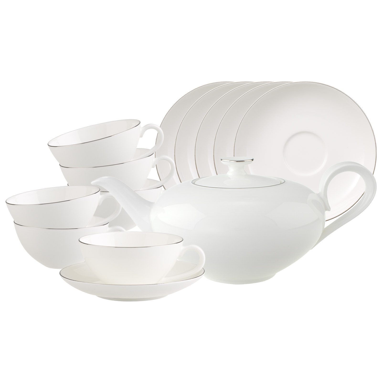 Villeroy & Boch Teeservice Anmut Platinum No.1 Teeservice 6er Set, 13er Set (13-tlg), 6 Personen, Porzellan