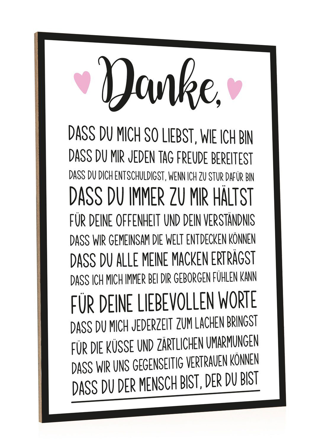 GRAVURZEILE Holzbild mit Spruch Danke - Holzschild - Geschenk für Partner & Familie -