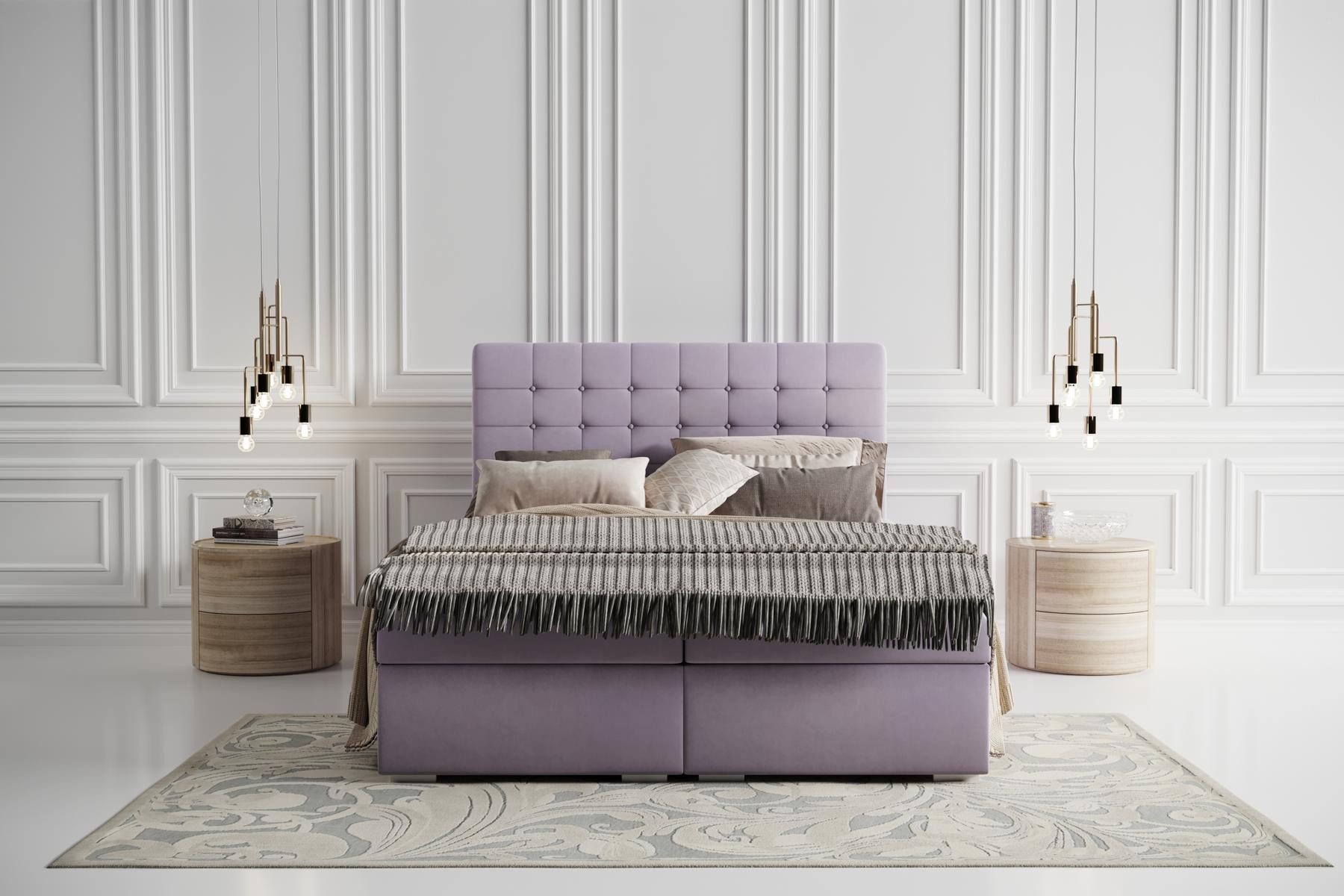 JVmoebel Boxspringbett Boxspringbett in Pink mit Matratze, Topper und Stauraum (1-St)