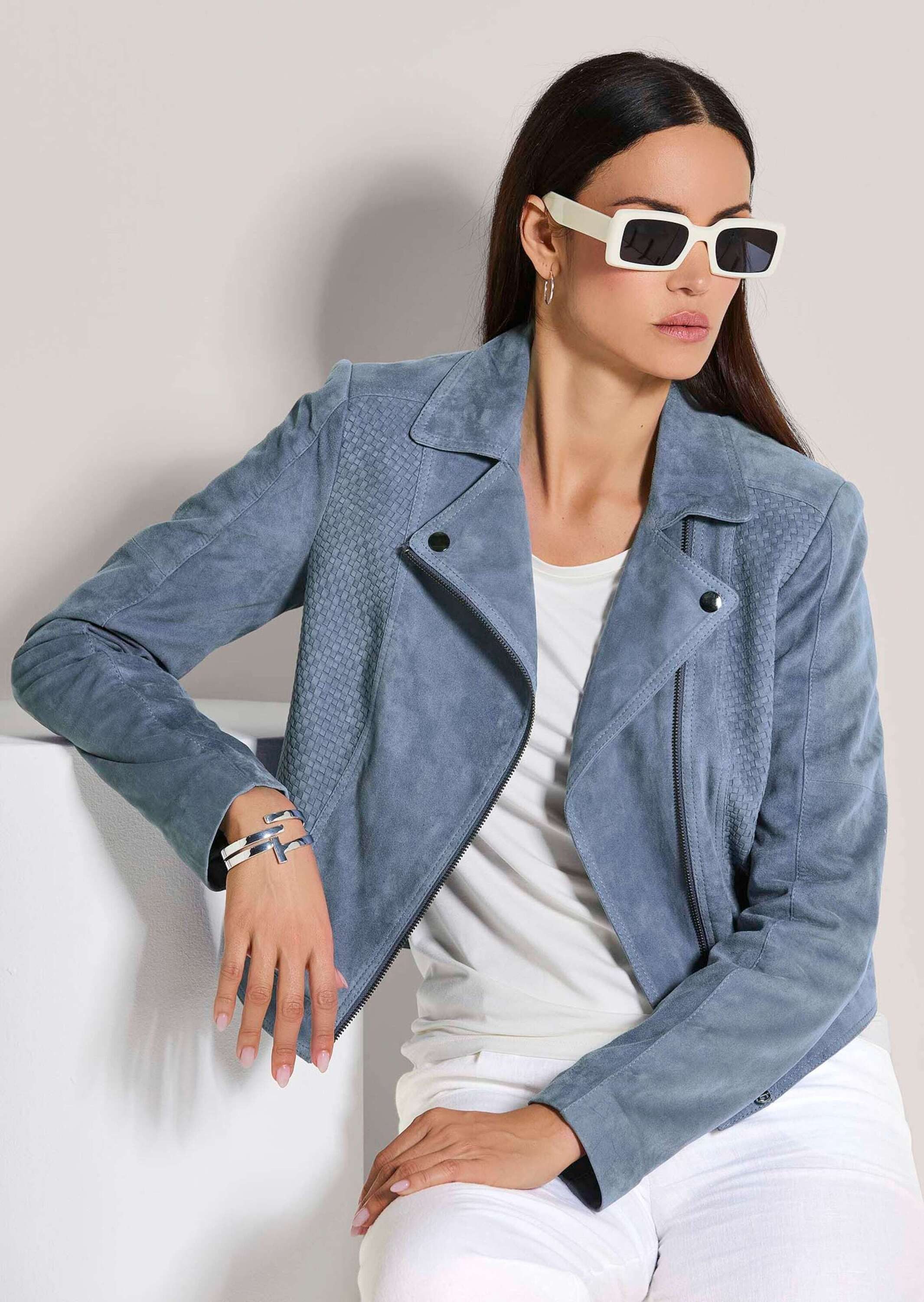 MADELEINE Lederjacke Kurze Bikerjacke aus softem Ziegenvelours – Bild 3 von 5