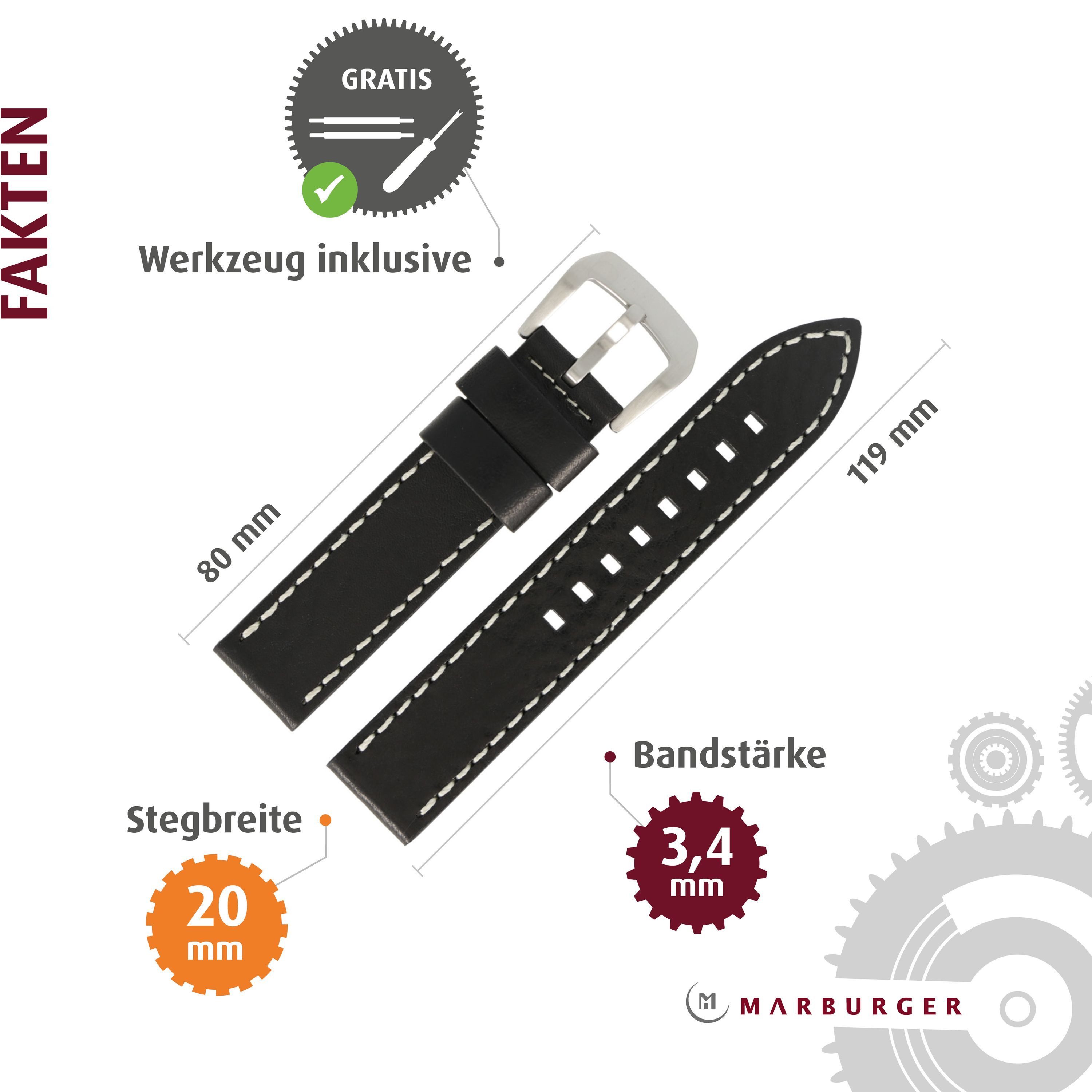 MARBURGER Uhrenarmband 20mm Leder