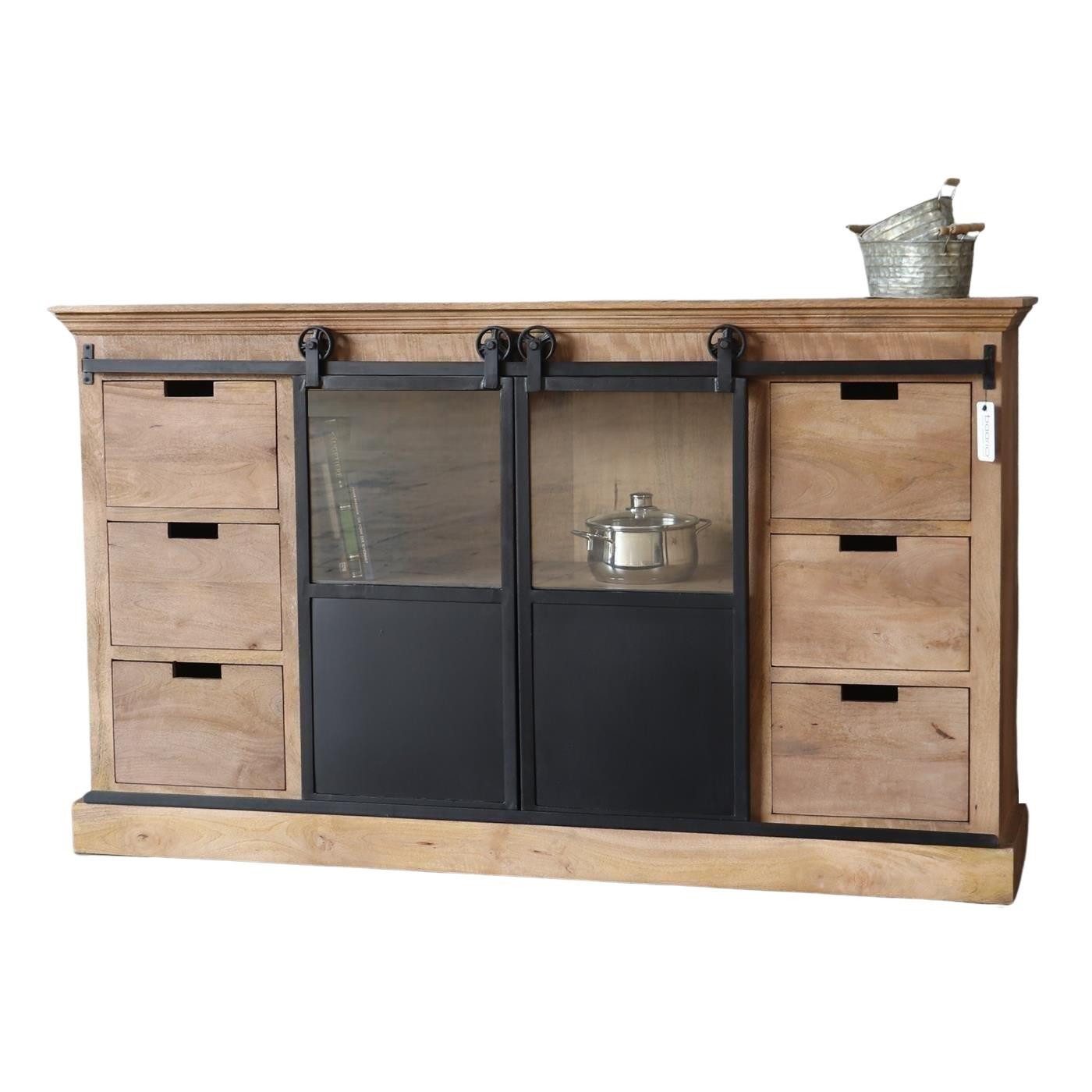 baario Sideboard Sideboard STUPORE Massivholz, Industrial Style Anrichte Mangoholz & Eisen