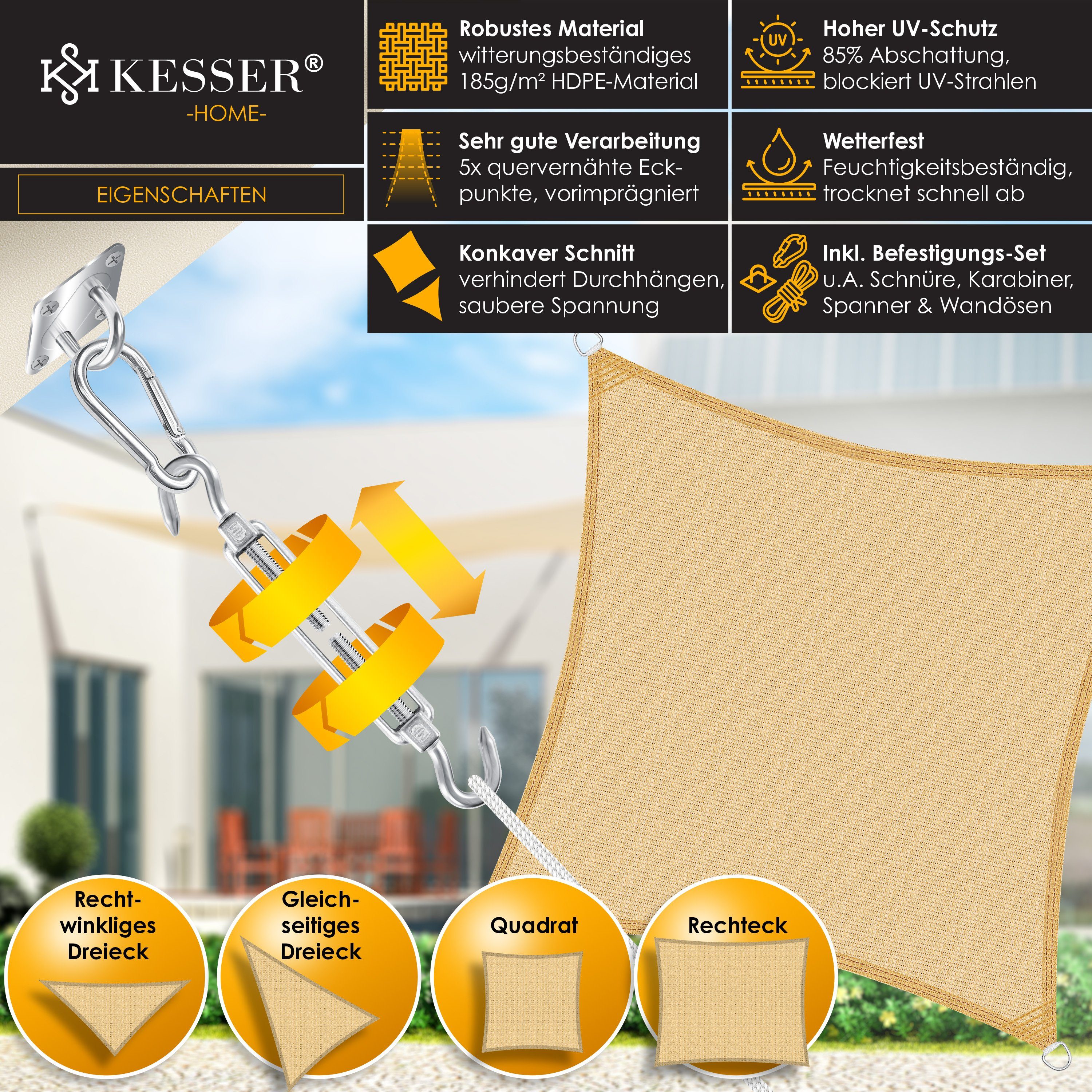 KESSER Sonnensegel, Sonnenschutz Windschutz HDPE Gewebe wasserabweisend & windabweisend