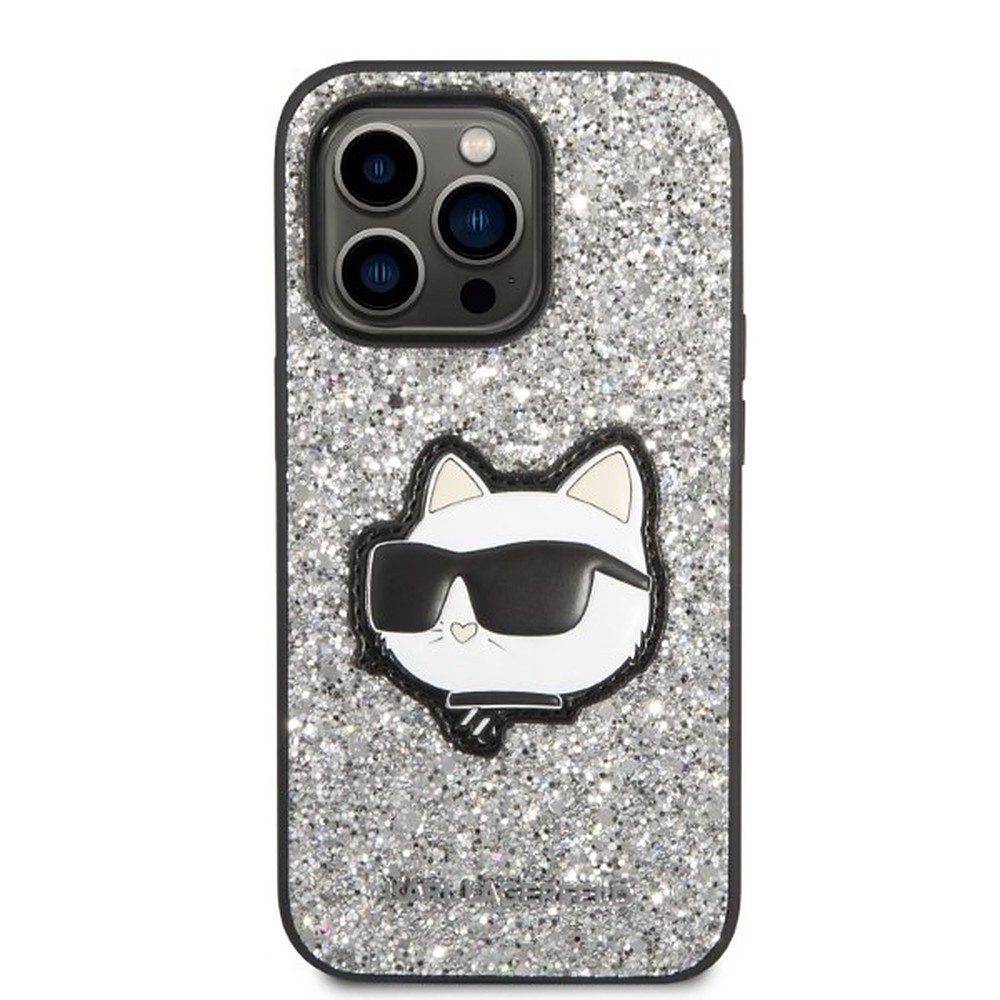 KARL LAGERFELD Handyhülle Glitzerhülle Schutzhülle Rückschale 6,1 Zoll, Glitzer, Choupette-Aufnäher, TPU/PC, passgenau