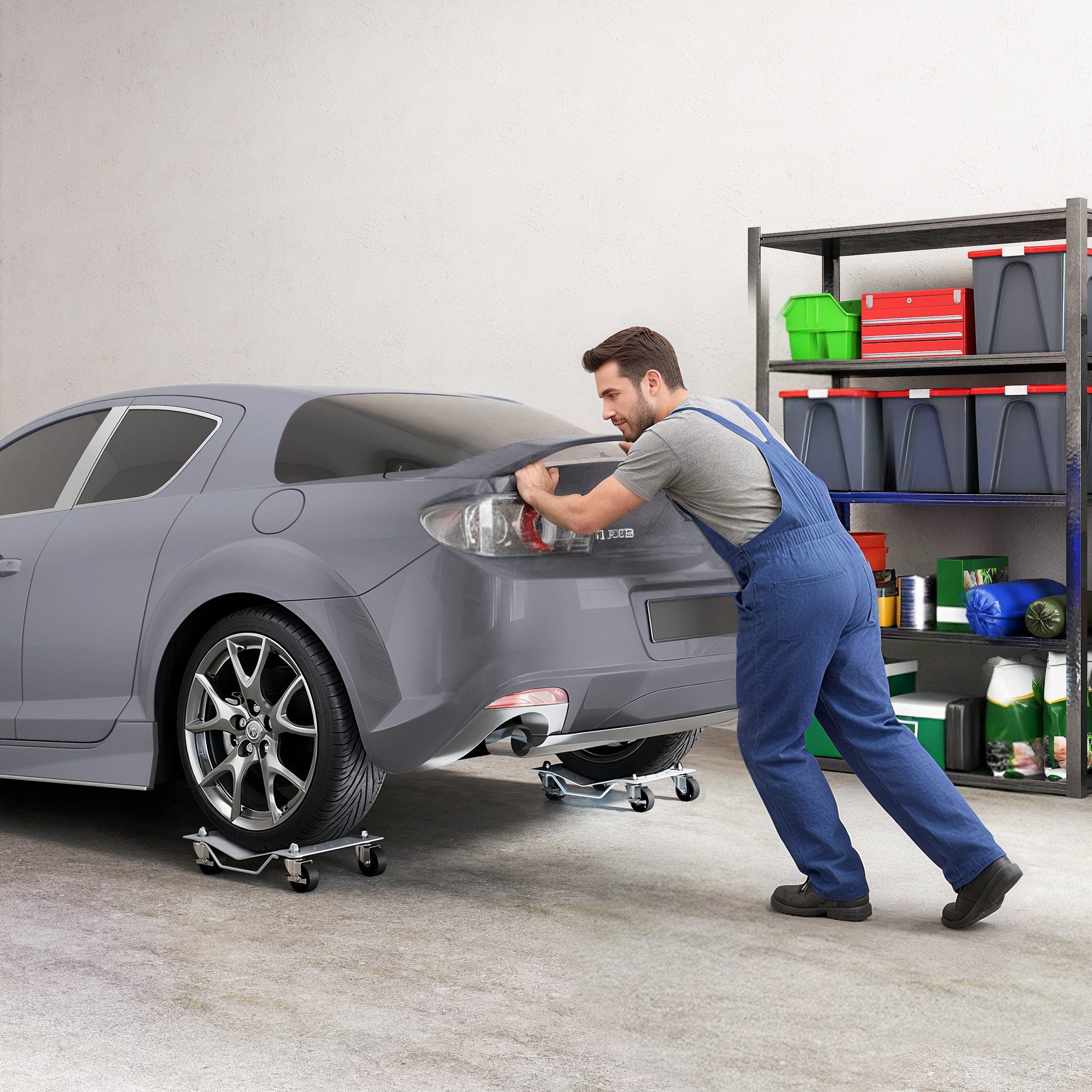 Durhand Materialheber Rangierheber 2 Stücke Rangierhilfe mit 4 Rollen, (Wagenheber, 2 St., Reifenwechsel), für Auto PKW Grau 40,5L x 30B x 13,5H cm