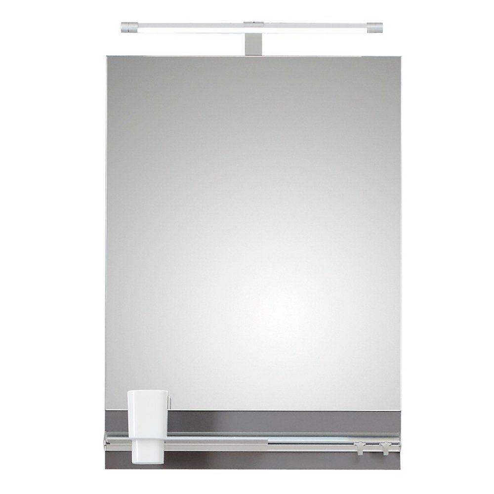 Lomadox Badspiegel QENA-66, Badezimmer Spiegel mit LED Beleuchtung in Silber, B/H/T 50/74/9,5 cm