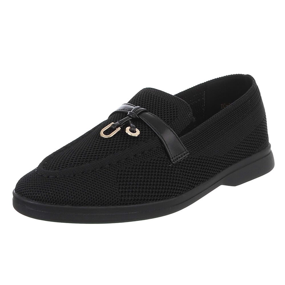 Ital-Design Atmungsaktive Loafers für Damen mit eleganter Schnalle Slipper (91116839) Blockabsatz Mokassins in Schwarz