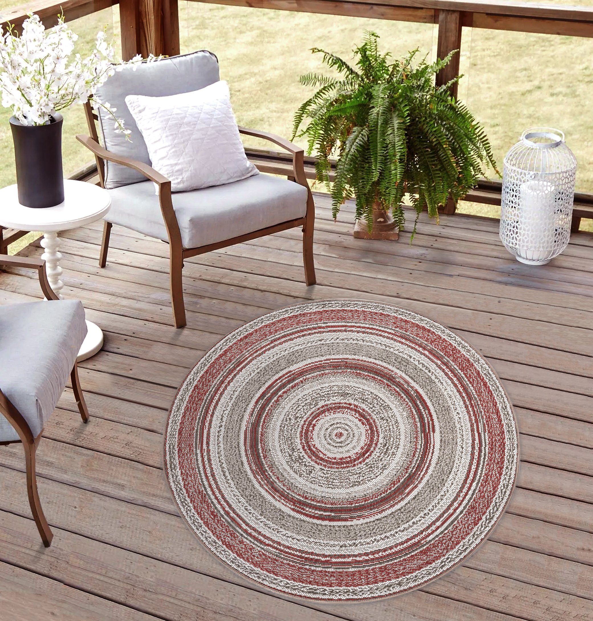 Outdoorteppich Teppich rund Wetterfest & UVbeständig für Terrasse