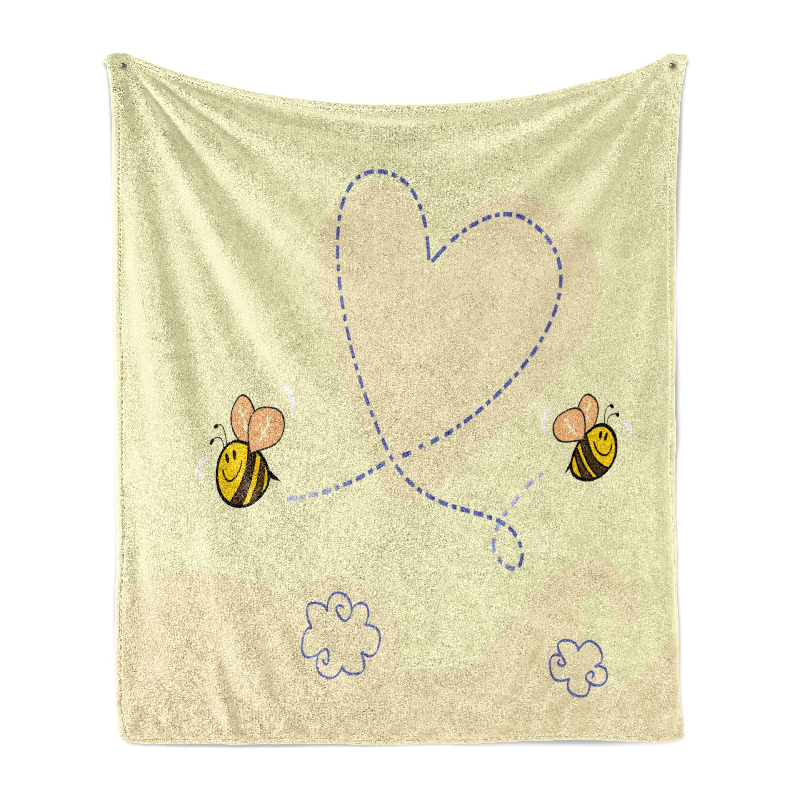 Wohndecke Gemütlicher Plüsch für den Innen- und Außenbereich, Abakuhaus, Honey Bee Buzzing Fliegen Herzform