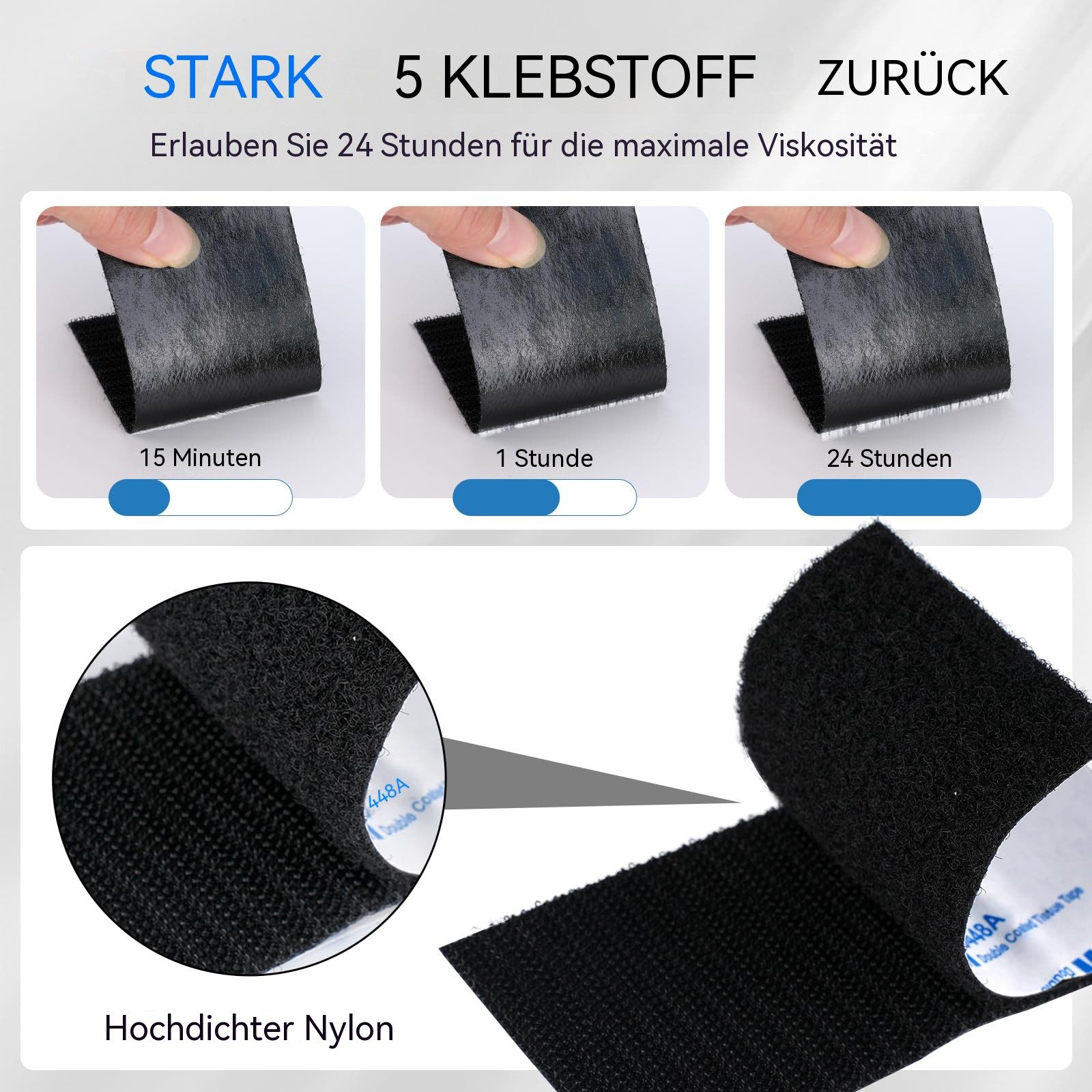 Diwzbyn Klettband 3M Klettband Selbstklebend Extra Stark Schwarz Strapazierfähig, (2-St), Selbstklebendes Klettband mit Nylongewebe für Basteln & DIY – Bild 4 von 5