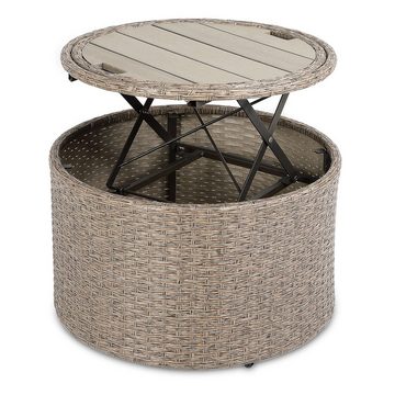 Casaria Sonneninsel Beige, Ø 185 cm Polyrattan Faltbares Dach WPC Tisch 7cm Auflagen 3 Kissen