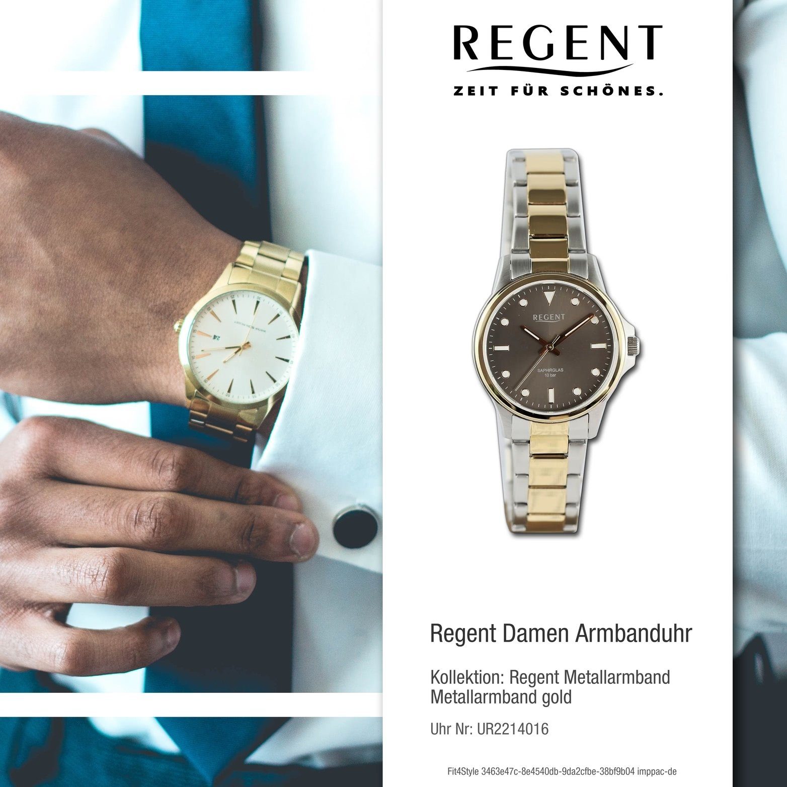 Analog, silber, gold, Damenuhr Damen Armbanduhr Metallarmband Quarzuhr Gehäuse, (ca. Regent Regent 32mm) rundes groß