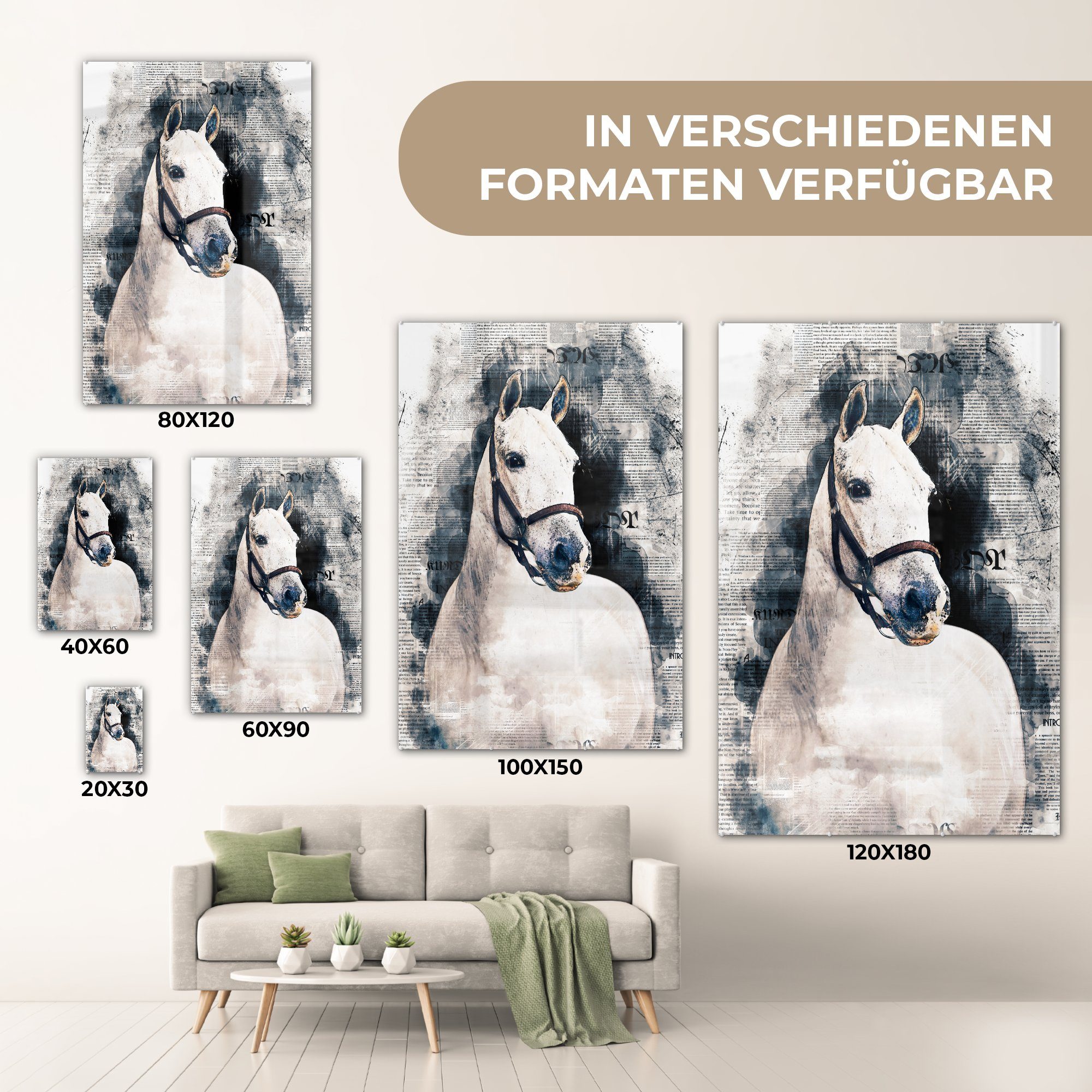 auf Pferd - Acrylglasbild - - - Mädchen, Bilder Mädchen Foto Weiß Kinder Glasbilder Glas auf - Glas Zeitung - Wanddekoration MuchoWow Wandbild (1 St), - -