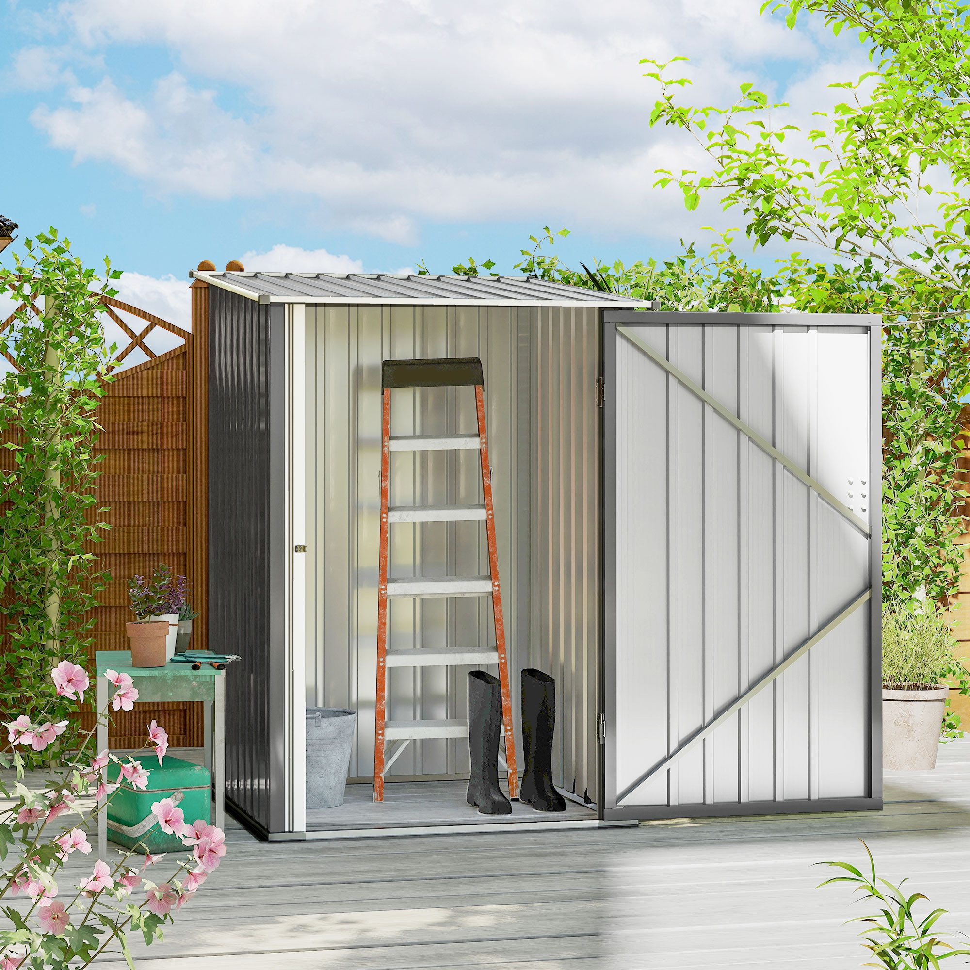 Outsunny Gerätehaus Metall 0,92 m² Geräteschuppen mit Pultdach Abschließbarer Tür, BxT: 100x103 cm, (Metall Geräteschuppen, 1 St., Gartenhaus 0,92 m), für Hinterhof Außenbereich Grau