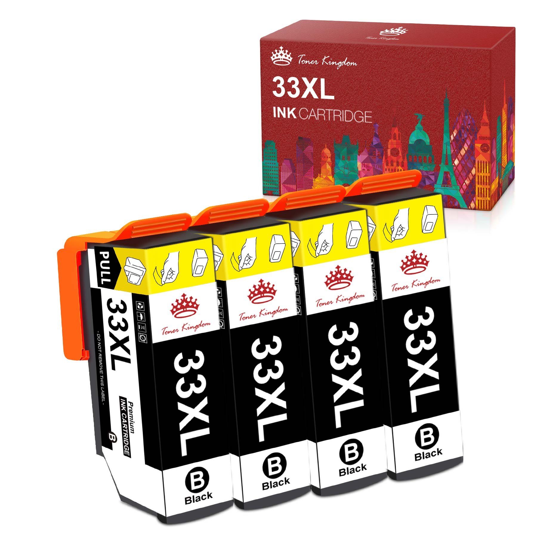 Toner Kingdom 4x Schwarz für EPSON 33XL 33 XL XP7100 XP900 XP530 XP830 Tintenpatrone